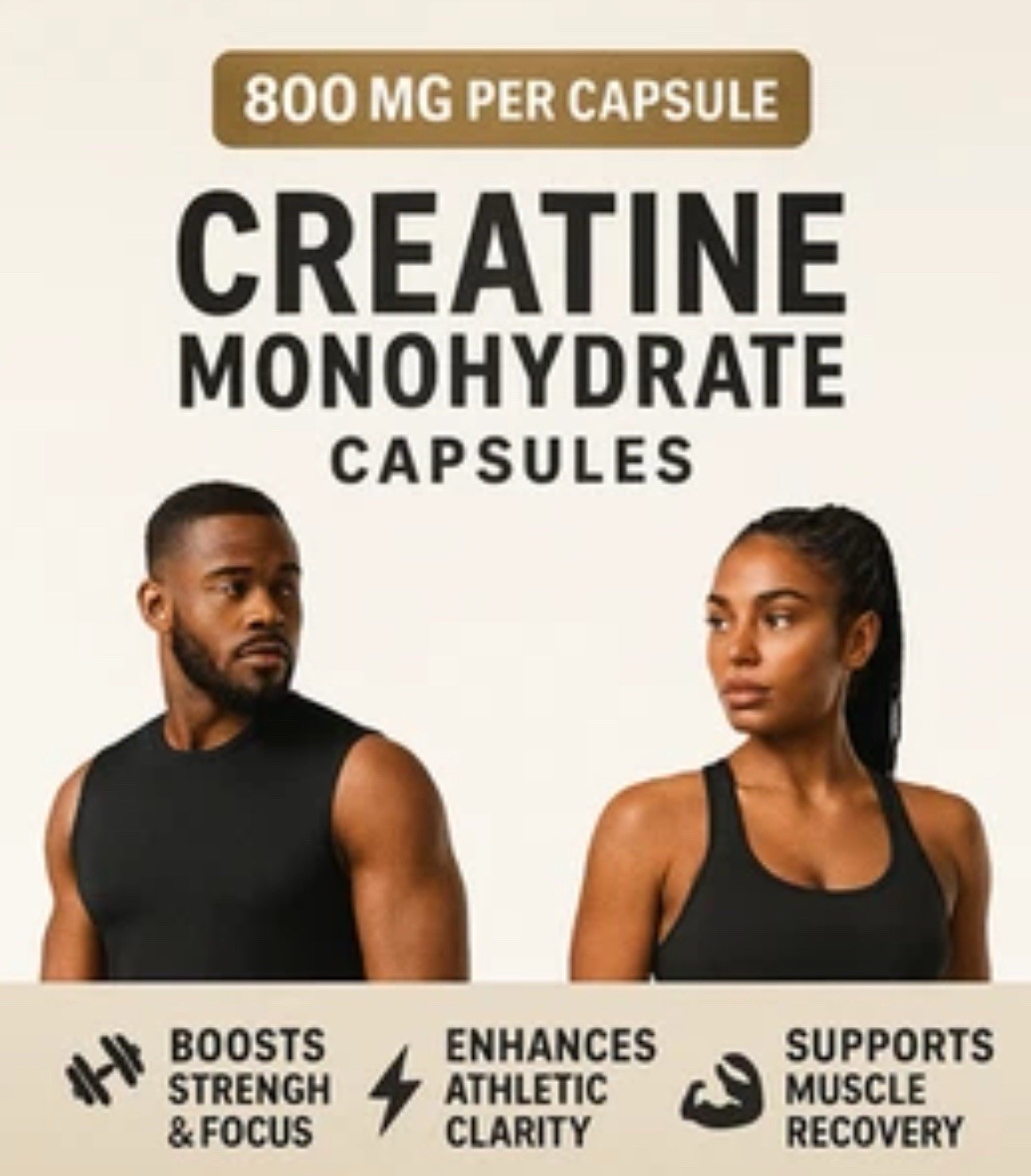 Premium unflavored Creatine Monohydrate – 200 Capsules (800mg Per Capsule)