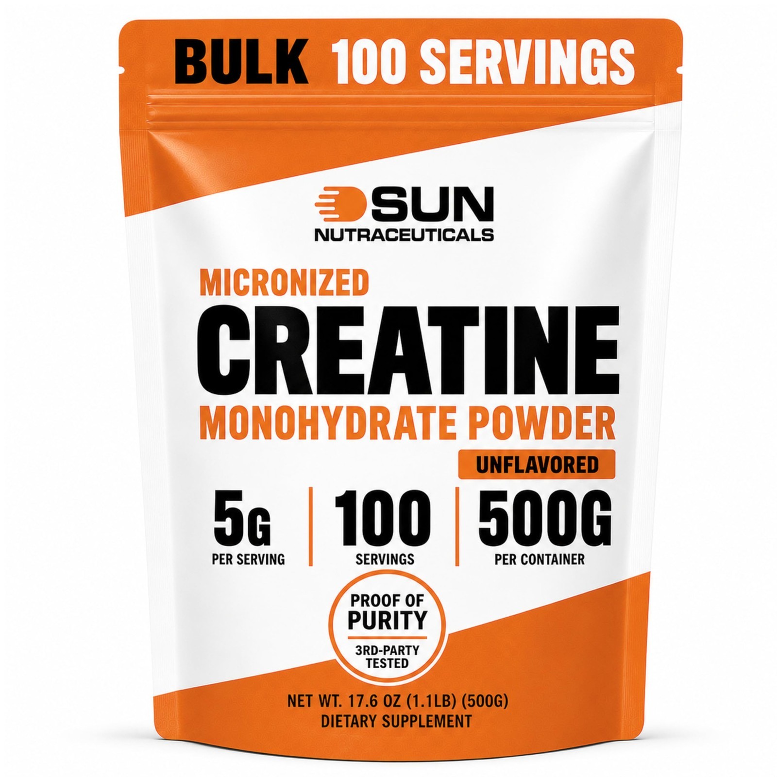 Bulk Creatine Powder 500g – Unflavored Monohydrate, 100 Servings, No Fillers, Mi