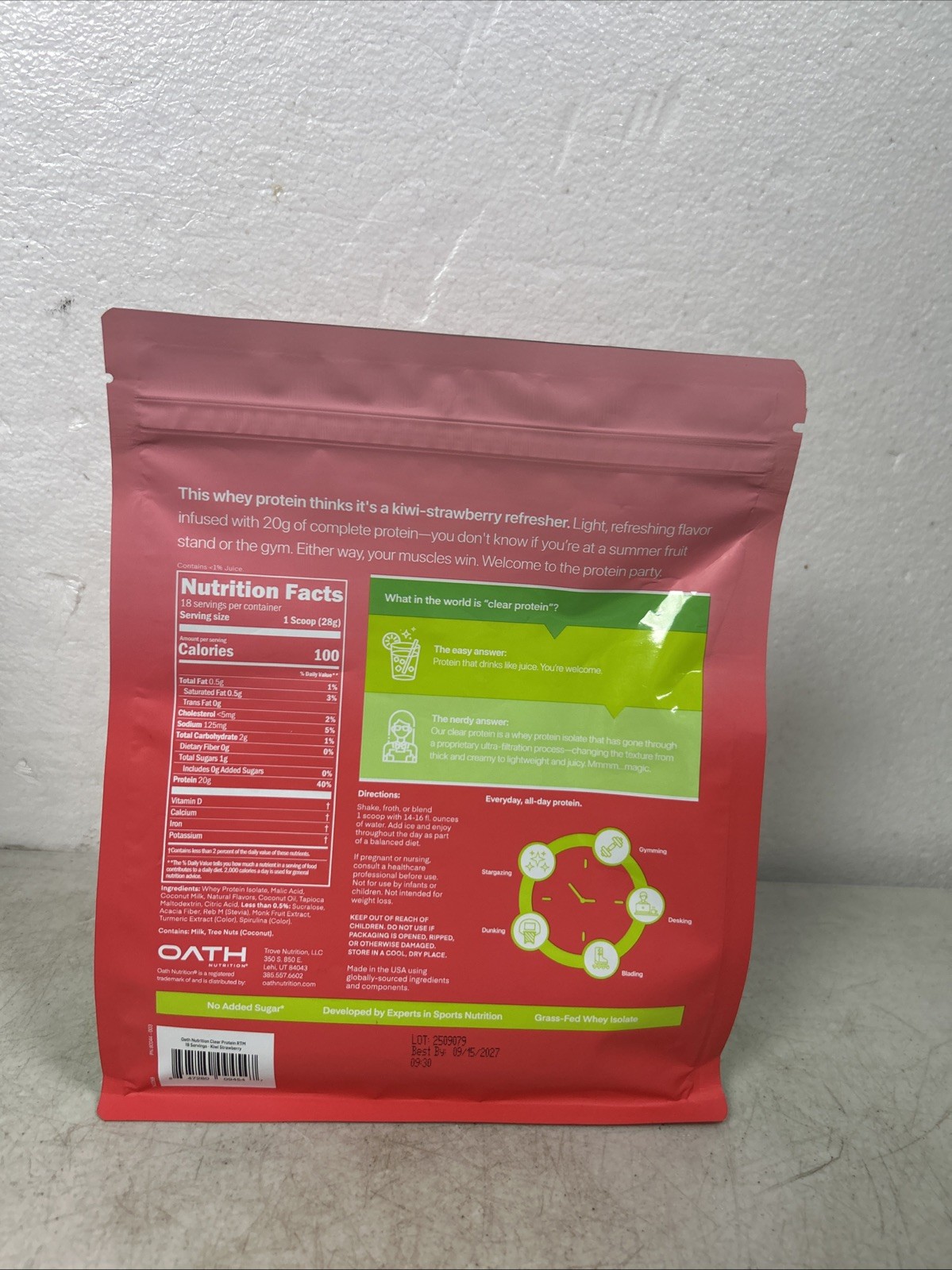 Oath Nutrition Clear Protein Powder – Kiwi Strawberry – Exp 09/15/2027