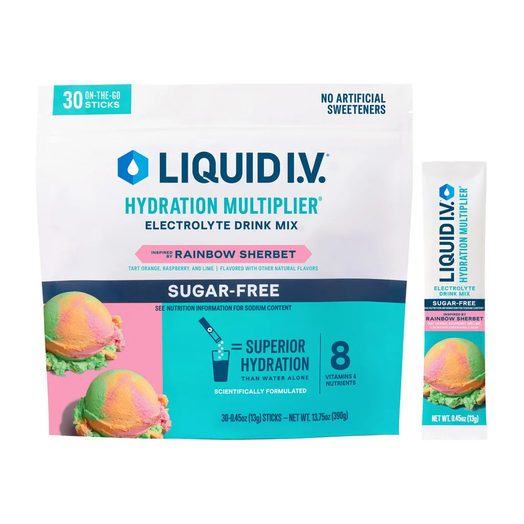 Liquid IV Hydration Multiplier Electrolyte Drink Sugar Free 30ct Rainbow Sherbet