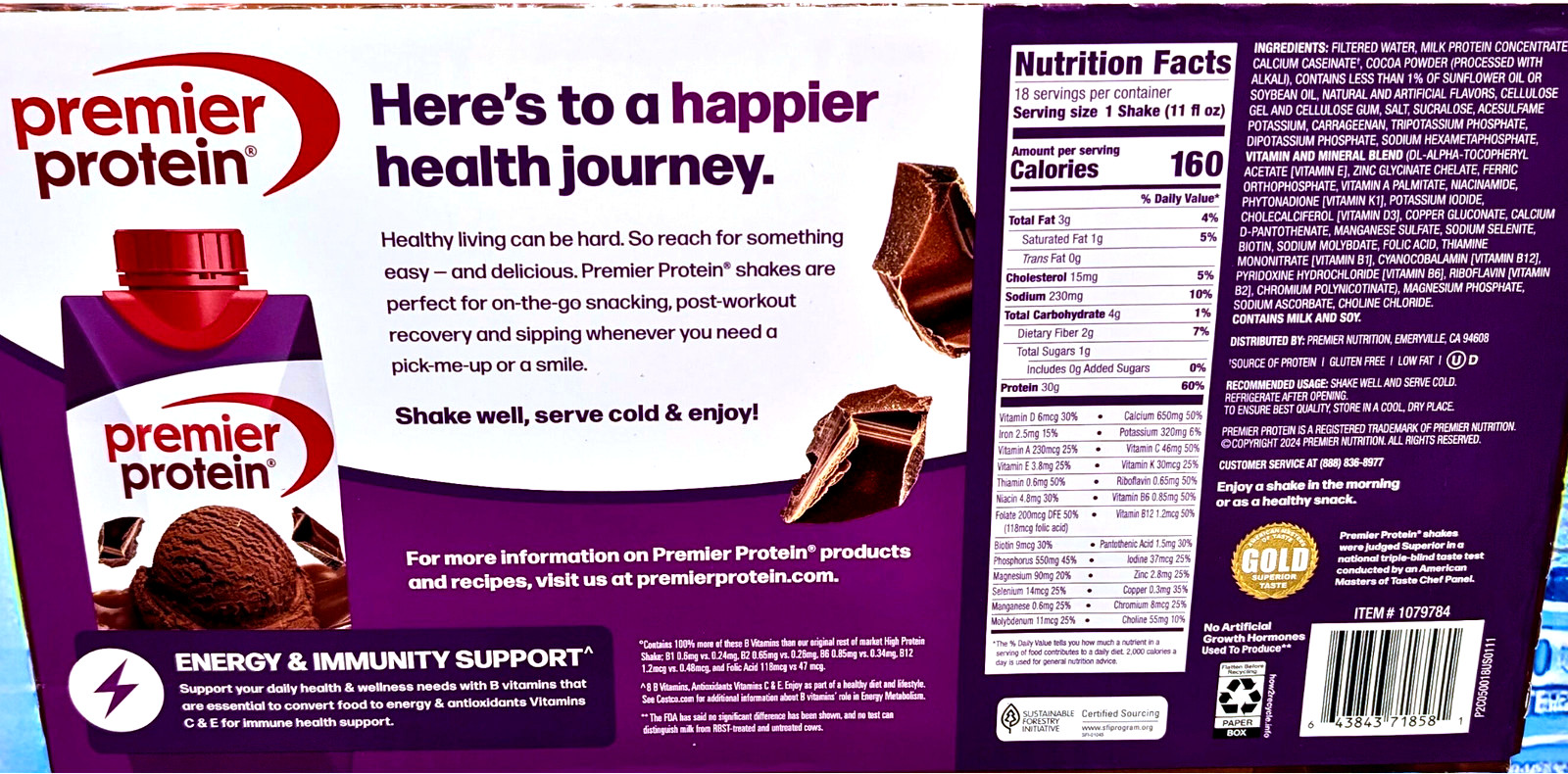 Premier 30g Plus High Protein Shake Chocolate 18 Ct x 11 Fl Oz 10/26 EXP 12/2026