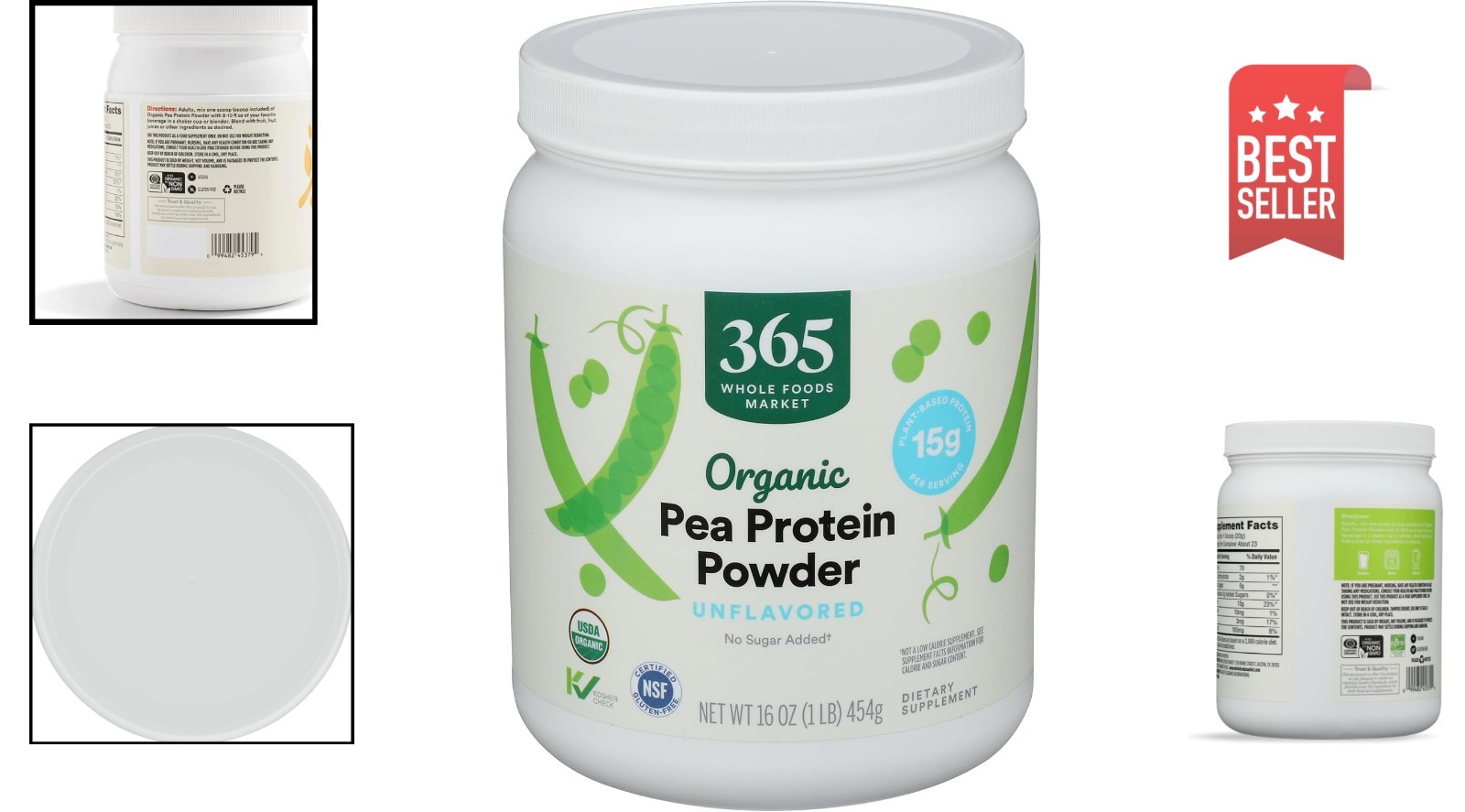 Nutritious Organic Pea Protein – 16 Oz Jar, 15g Plant-Based Protein, Gluten Free