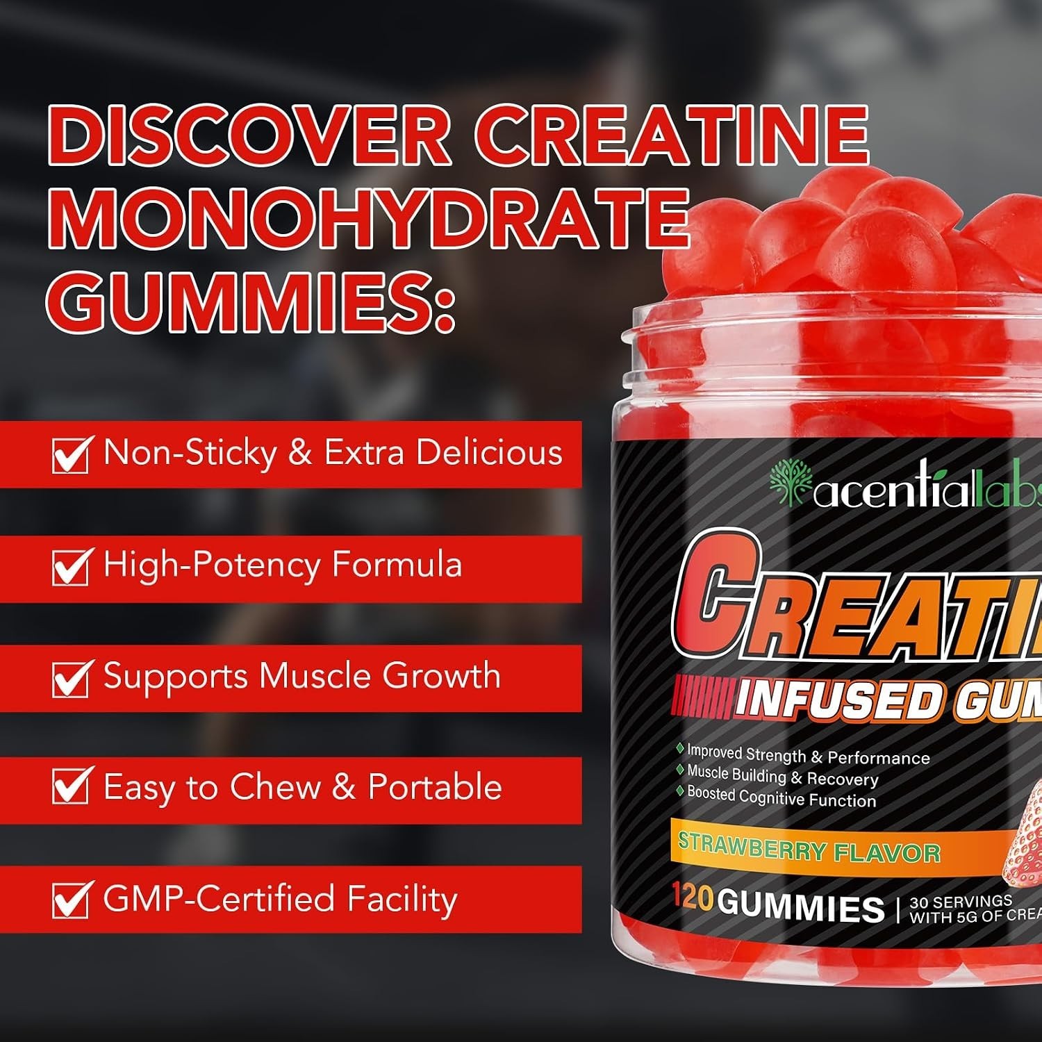 Creatine Monohydrate Gummies for Men & Women ~ 5g Creatine Monohydrate