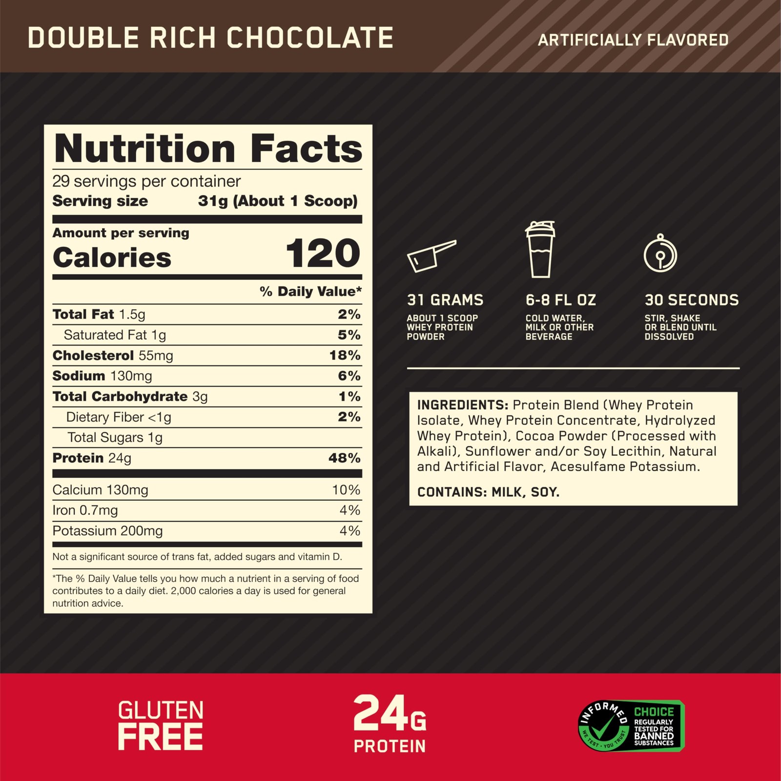 Optimum Nutrition GoldStandard 100% Whey Protein Powder Dbl Rich Chocolate 10/27