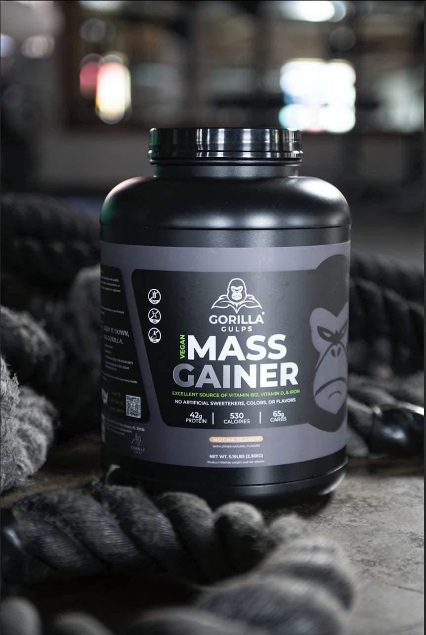 Gorilla Gulps Mocha Vegan Mass Gainer 5 Lb Natural High Calorie Protein Powder