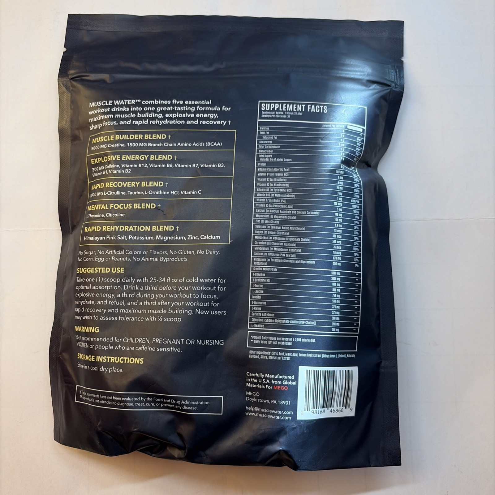 MUSCLE WATER Pre Workout Powder | Muscle + Pump + Energy