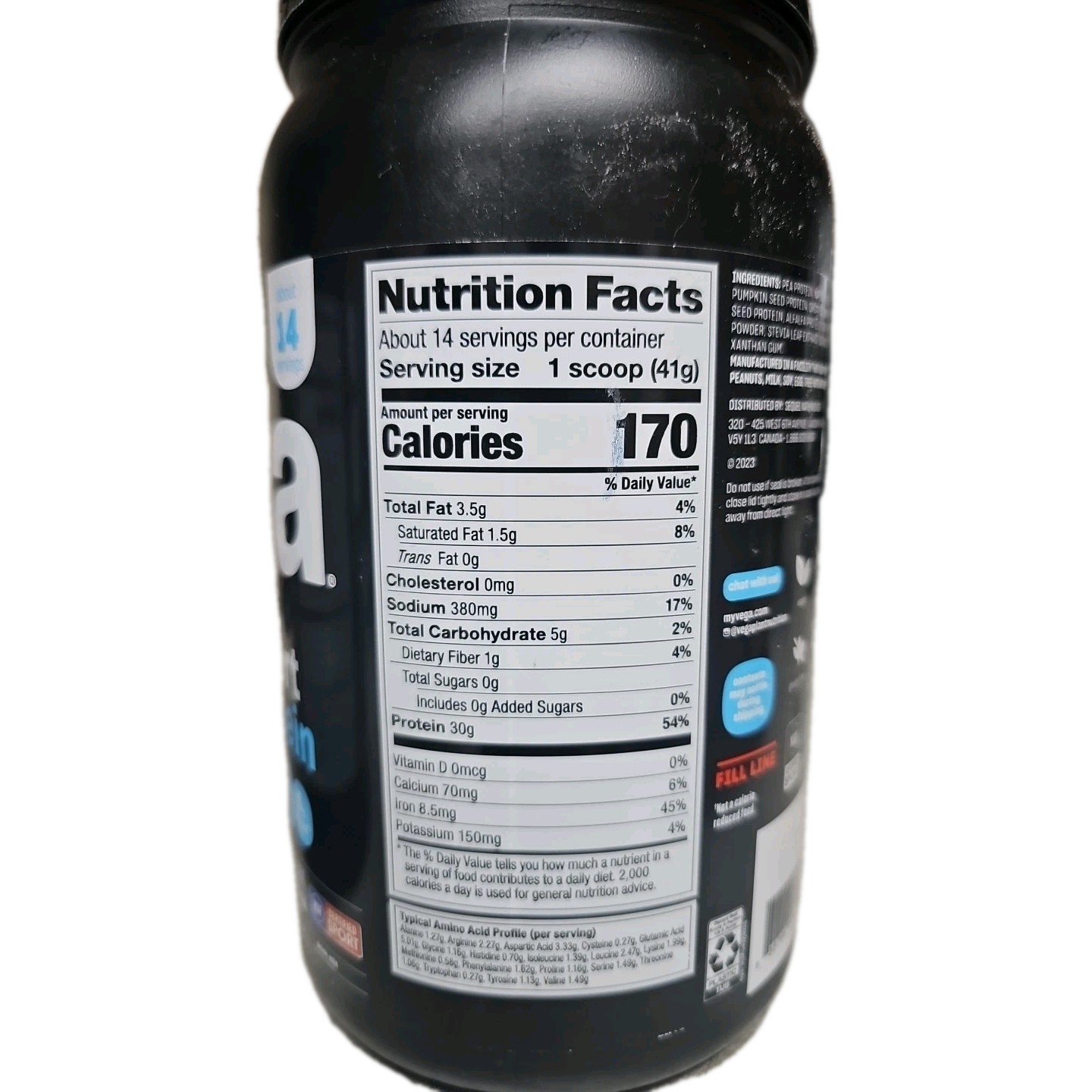 LOT OF 2 Vega Sport Protein Powder Vanilla (14 Servings, 20.4 oz) Vegan
