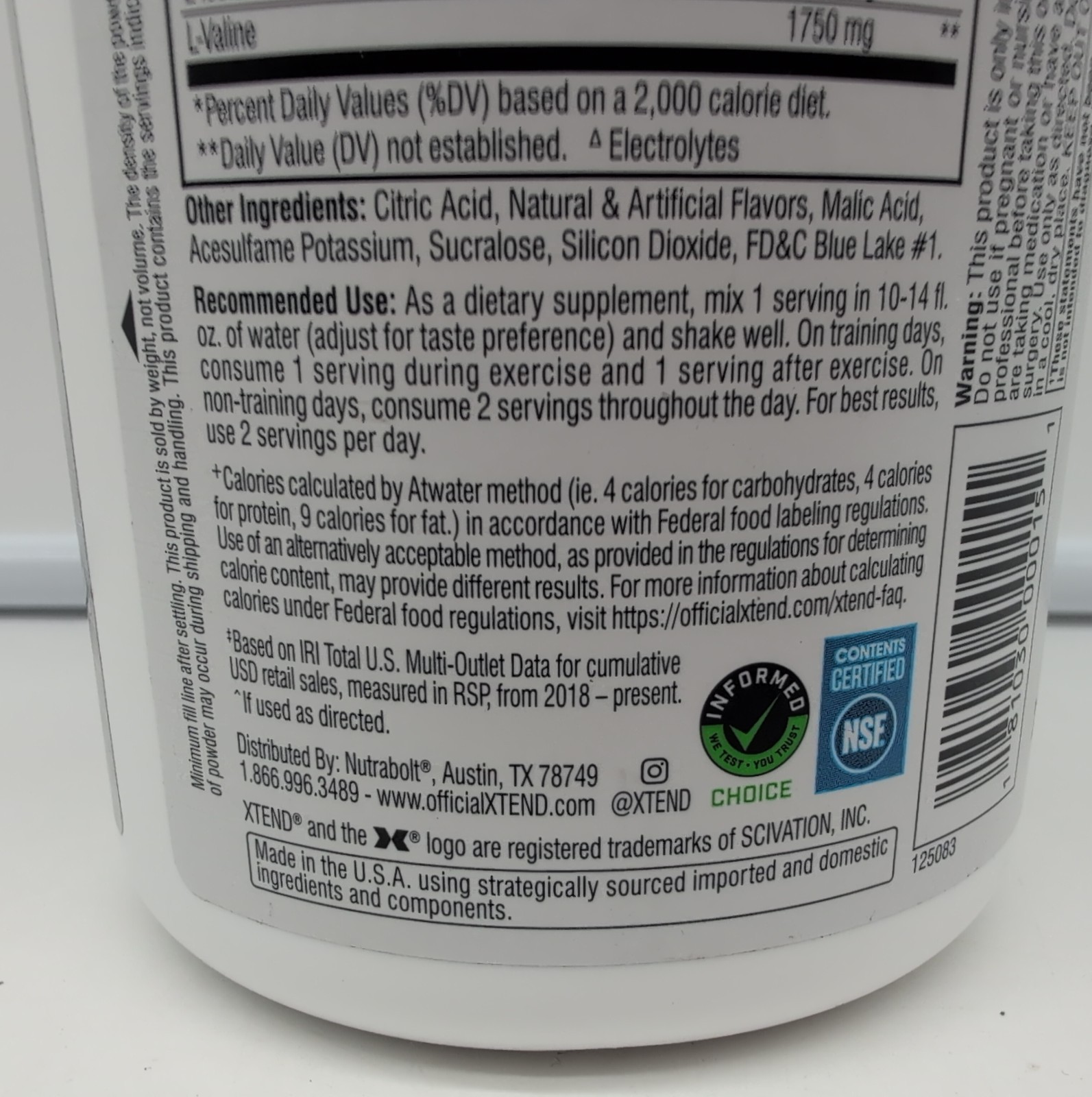 XTEND Original 7g BCAA Blue Raspberry Ice Muscle Recovery 30 Serv 14.3oz BB 8/27