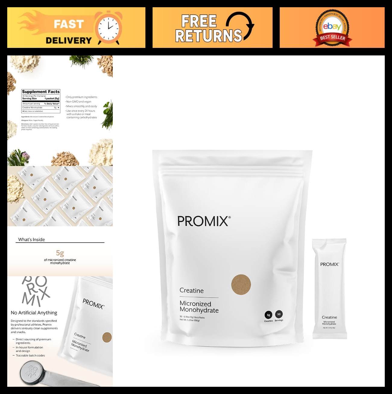 Creatine Monohydrate Travel Packs – 5g Micronized Clean Creatine, Vegan, 30 Serv