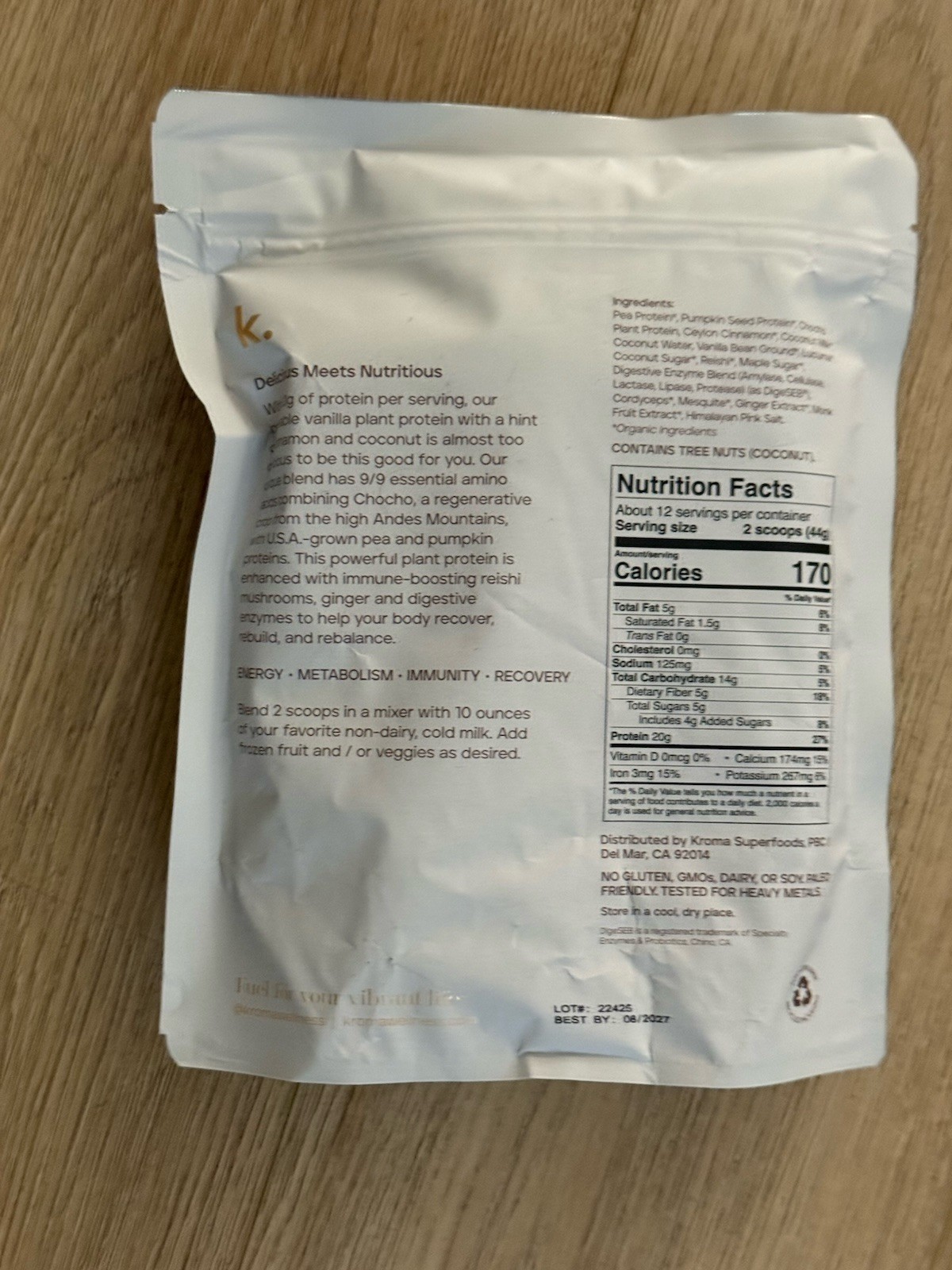 Kroma Vanilla Cinnamon Plant-Based Protein Powder Vegan Gluten-Free 528g