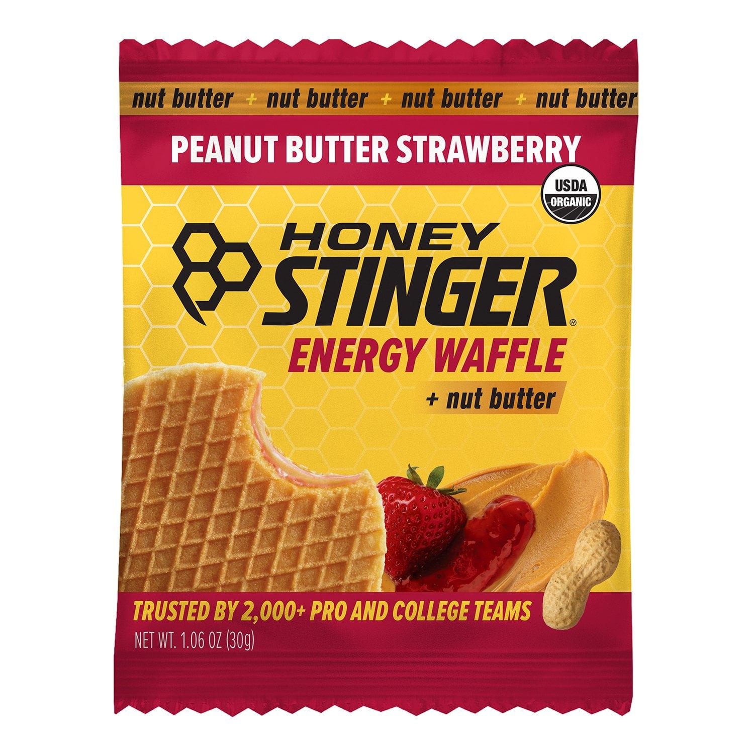 Honey Stinger Organic Energy Waffle, Peanut Butter Strawberry, Caffeine Free