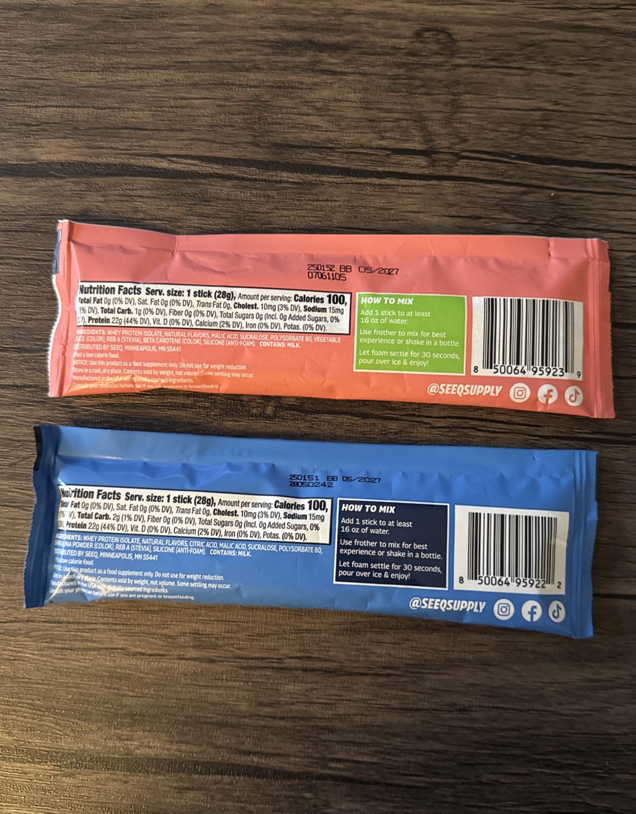 SEEQ Clear Protein Singles One Blue Razz Freeze & One Watermelon Wave