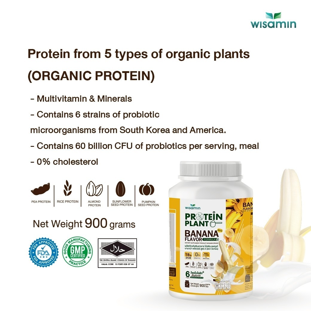 WISAMIN Plant Protein F4 Banana 900g 2LBS | Organic Halal Gluten-Free Non-GMO