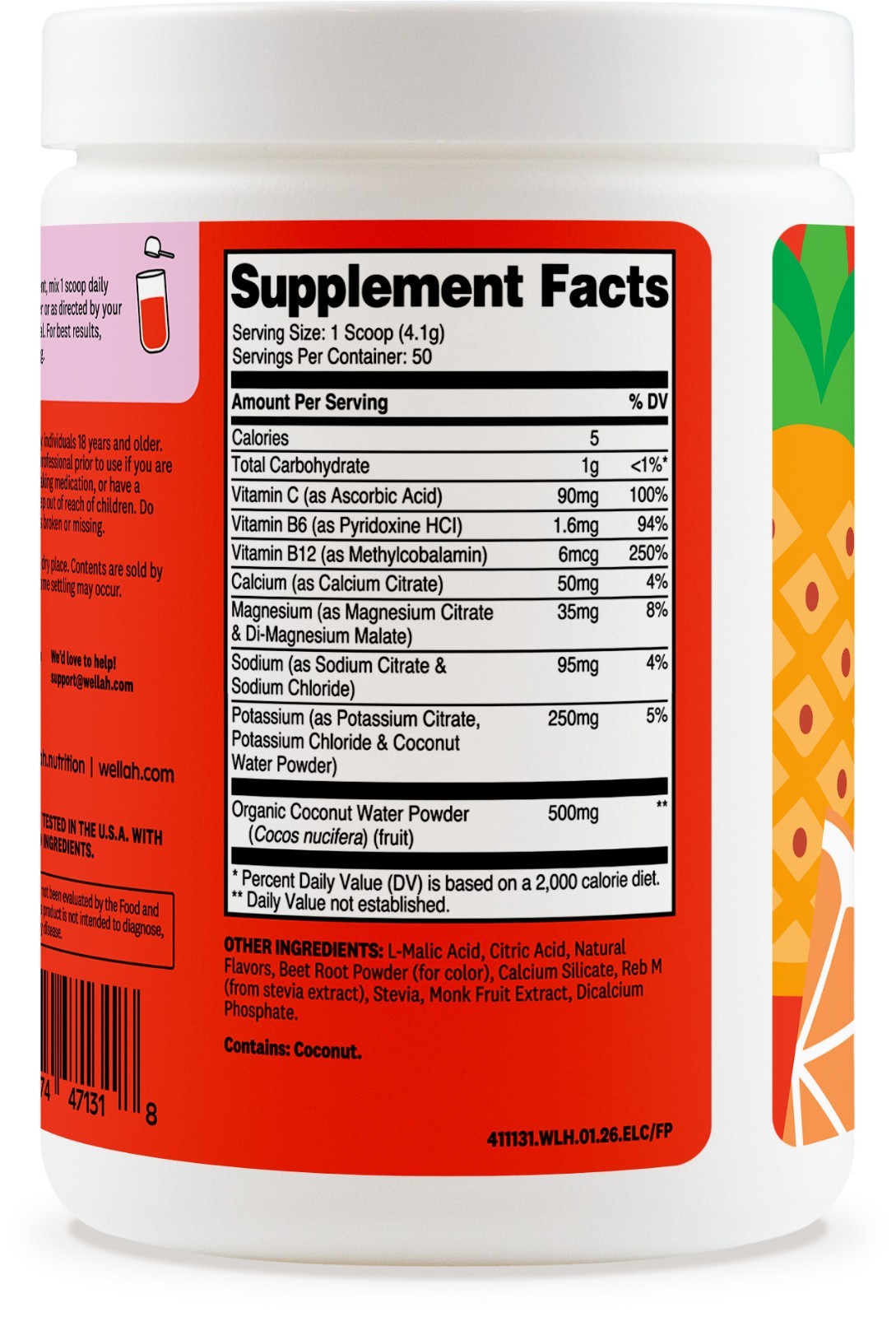 Wellah Electrolytes Powder (Fruit Punch) 50 Servings – Hydration Drink Mix