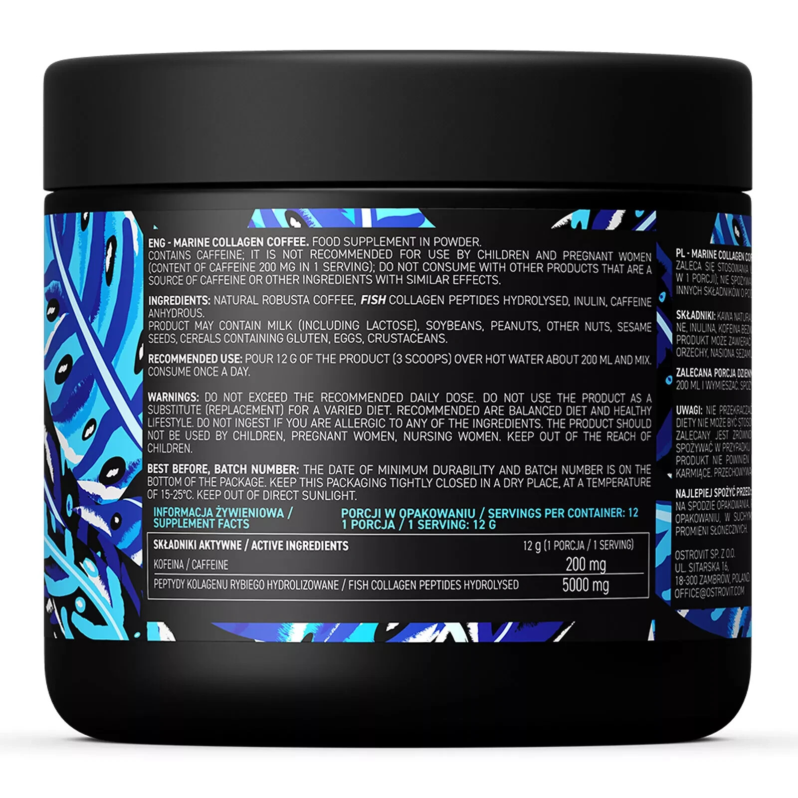 MARINE COLLAGEN COFFEE -large dose of caffeine 200 mg -healthy hair, skin, nails