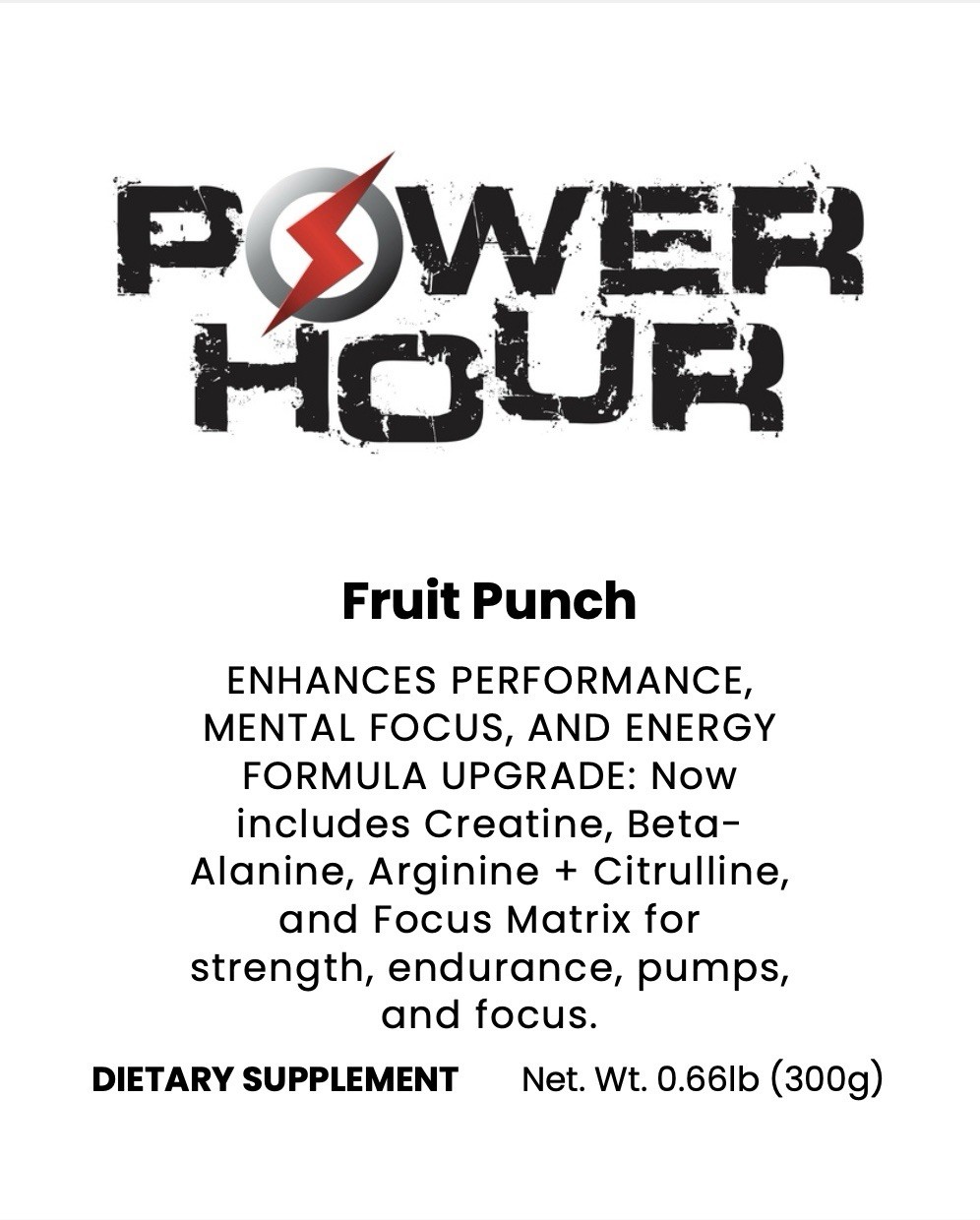 Power Hour Pre Workout Fruit Punch | Energy, Focus, Endurance, Pump |30 Servings