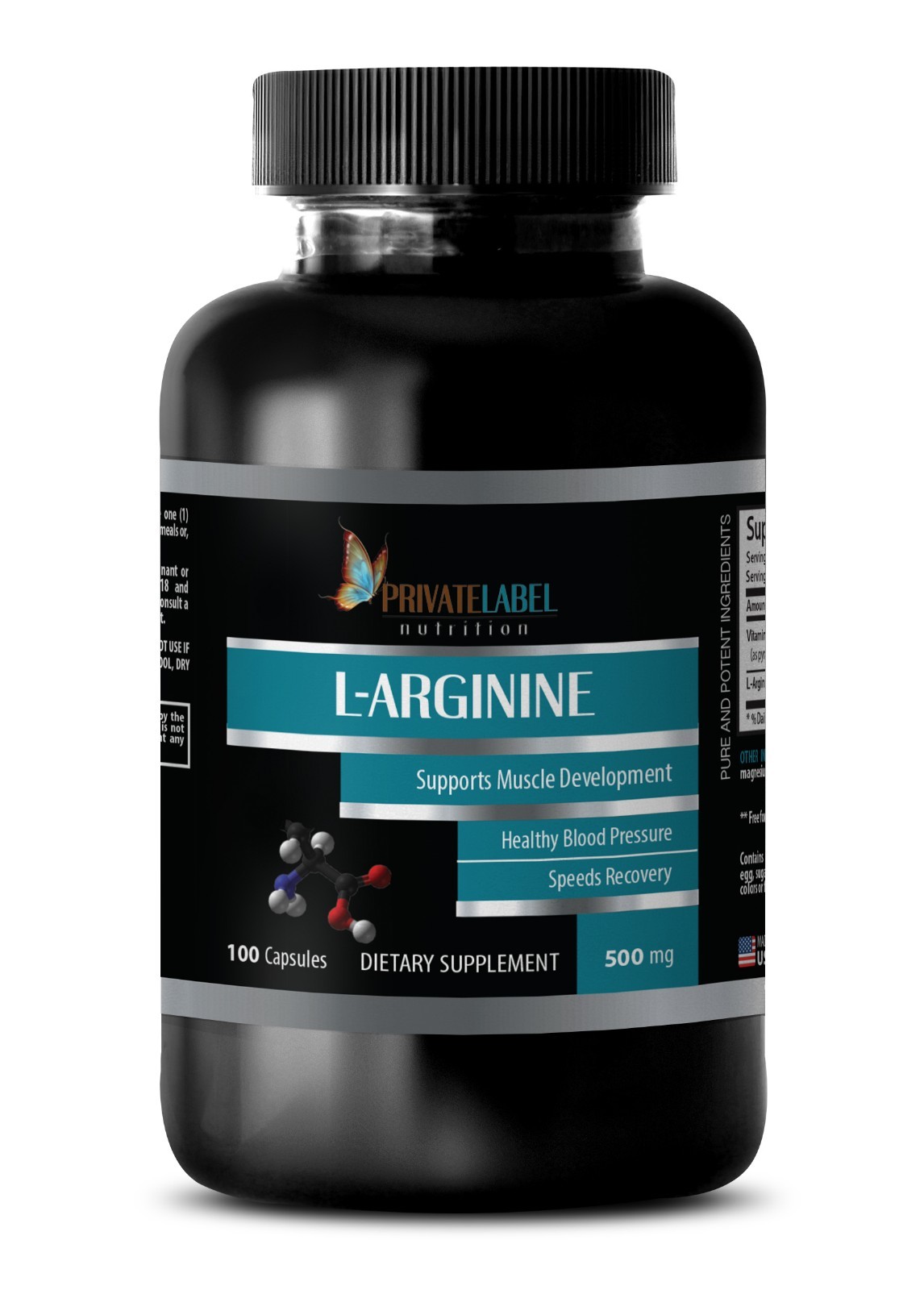 L-Arginine 500mg – Amino Acid Nitric Oxide – Supports Protein Synthesis 100 Caps