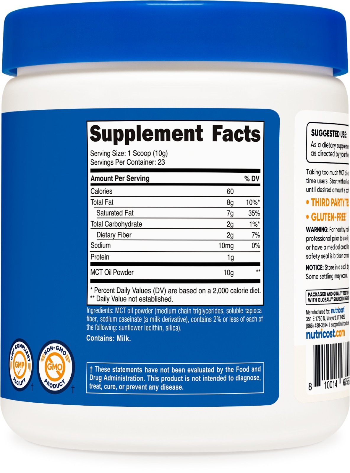 Nutricost Premium MCT Oil Powder .5LBS – Zero Net Carbs, Best for Keto, Ketosis