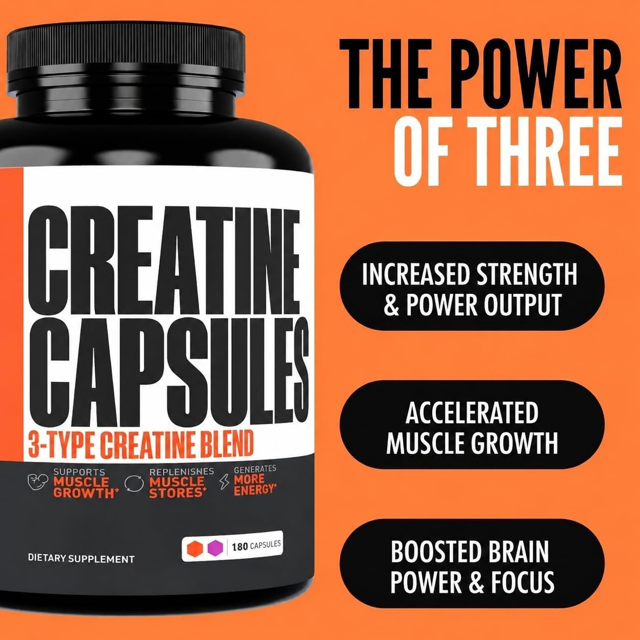 Crazy Muscle ThreeAtine Creatine Monohydrate Capsules 5g Pure, 3X Formula Pre…