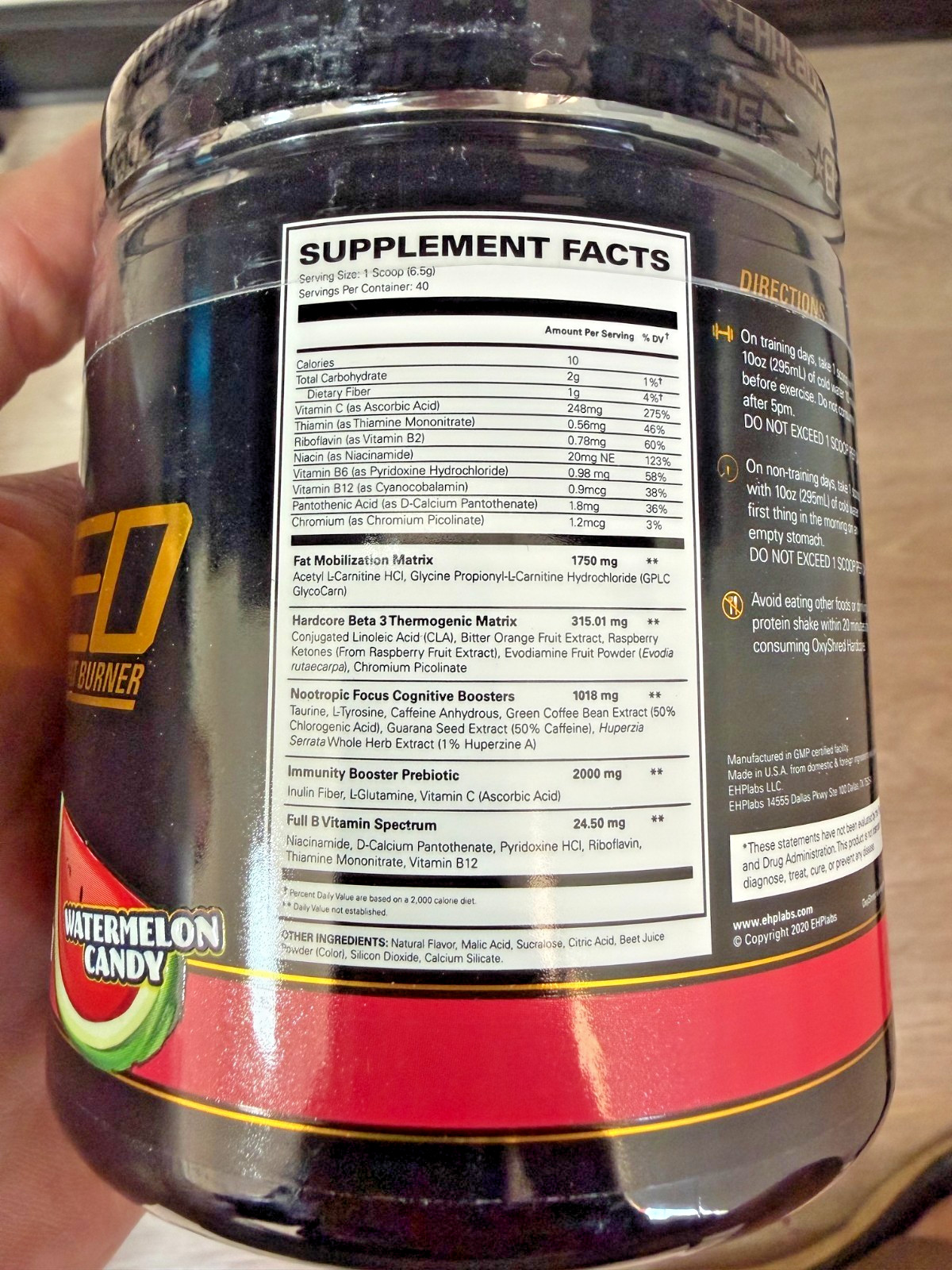 EHP Labs Oxyshred Hardcore Thermogenic Pre-Workout 40 Servings Watermelon Candy