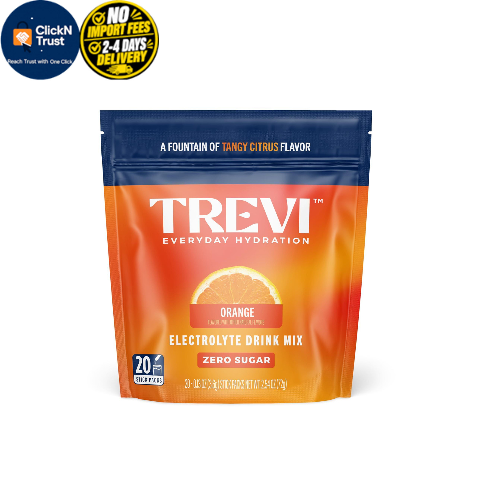 TREVI Electrolytes Powder Packets, Sugar Free Hydration, Orange 20 Servings
