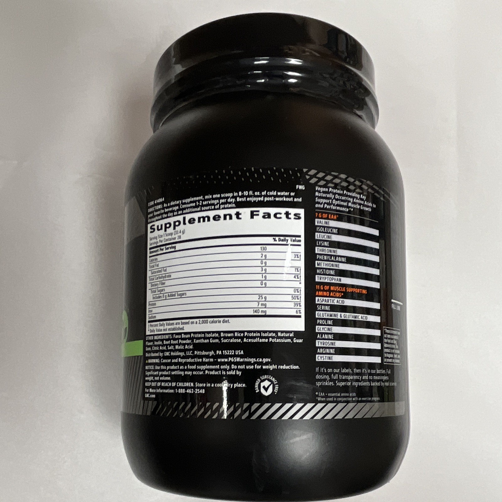 GNC AMP Plant Isolate Protein Powder Strawberry Banana 33oz Vegan 0g Sugar