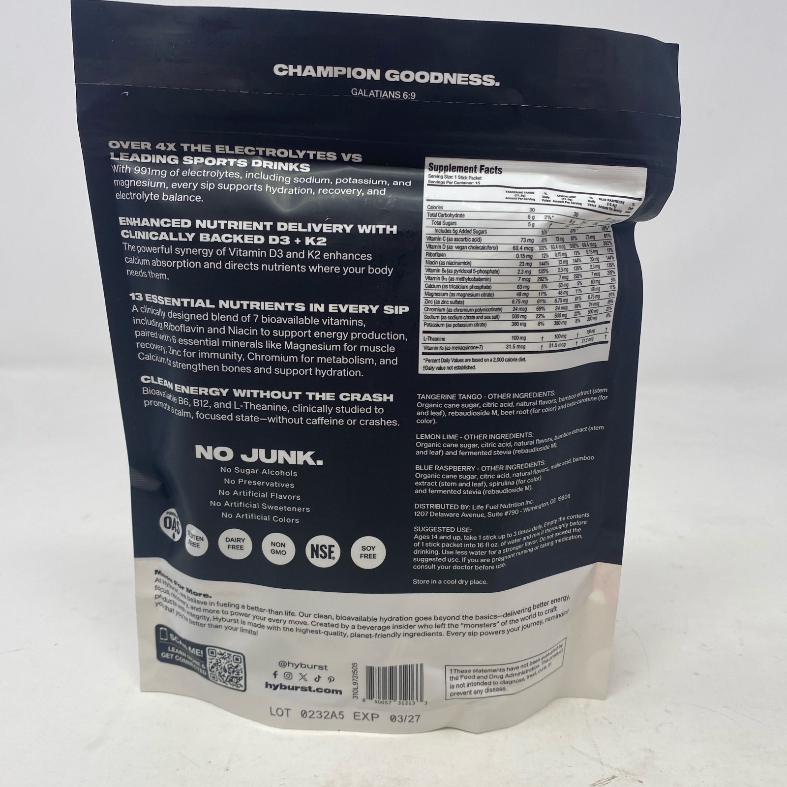 HyBurst Better Than Water Electrolyte Powder, Citrus, 15 Pack