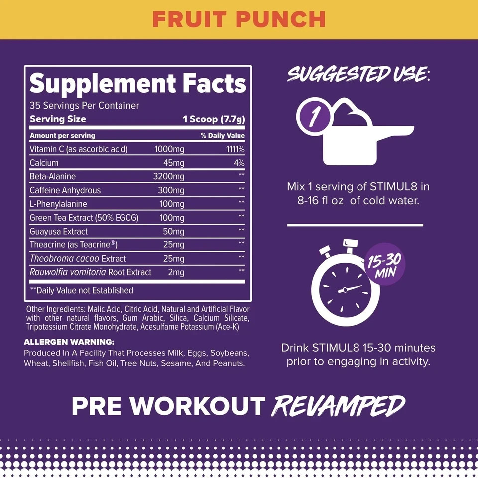 FINAFLEX STIMUL8 Pre-Workout – Fruit Punch – 35 Servings – Pack of 2