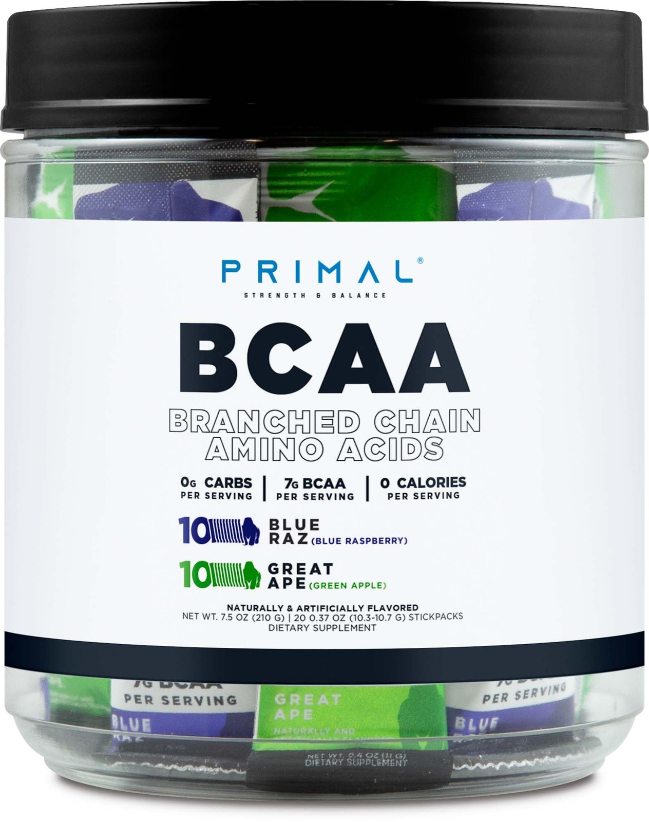 Primal BCAA Variety Pack 20 Stickpacks 7G Blue Raspberry Green Apple