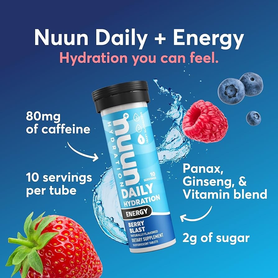 Nuun, Daily Hydration, Energy, Berry Blast 10 tablets, Pack of 8, EXP 06/26
