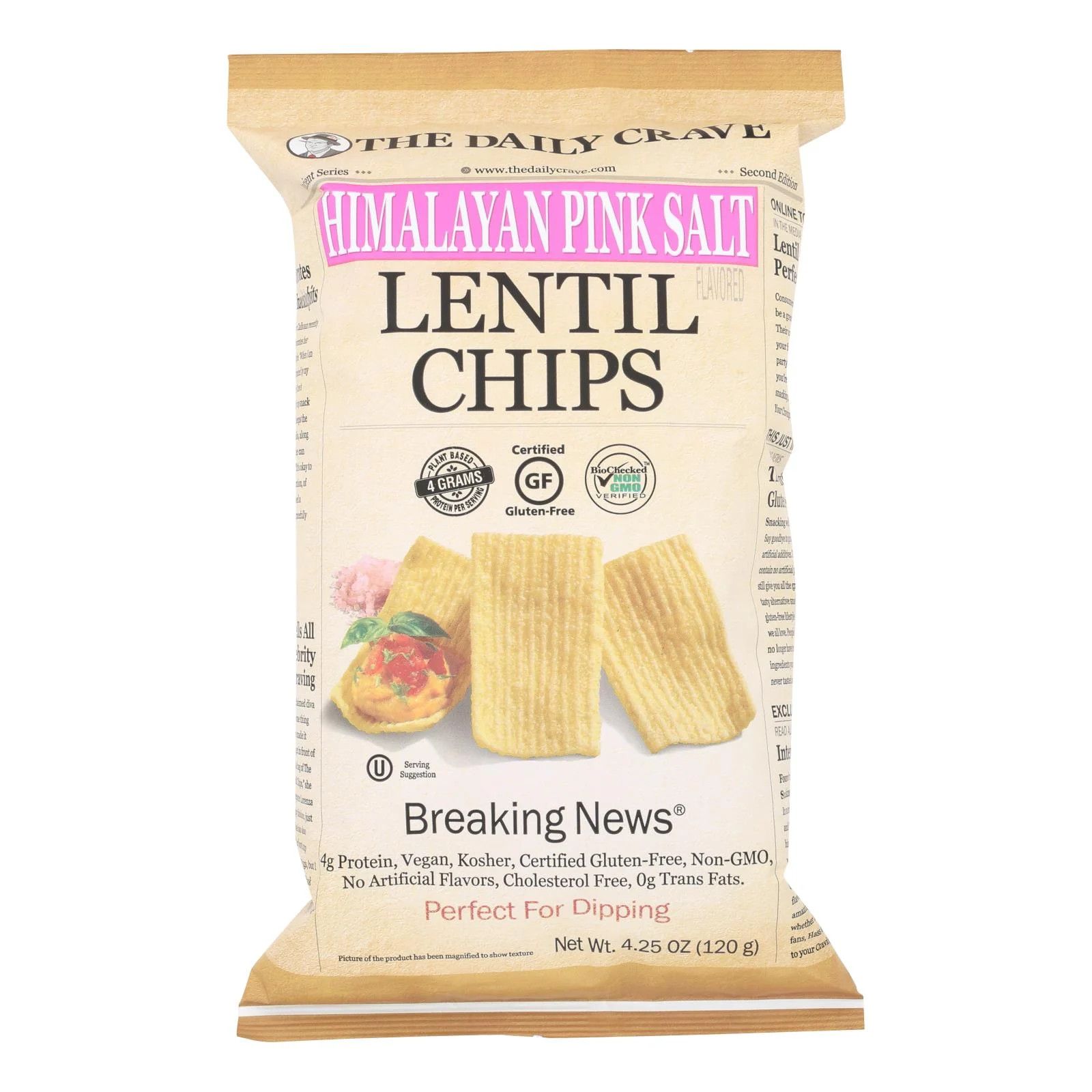 The Daily Crave Lentil Chips: Zesty Himalayan Pink Sea Salt (8 – 4.25 Oz. Bags)