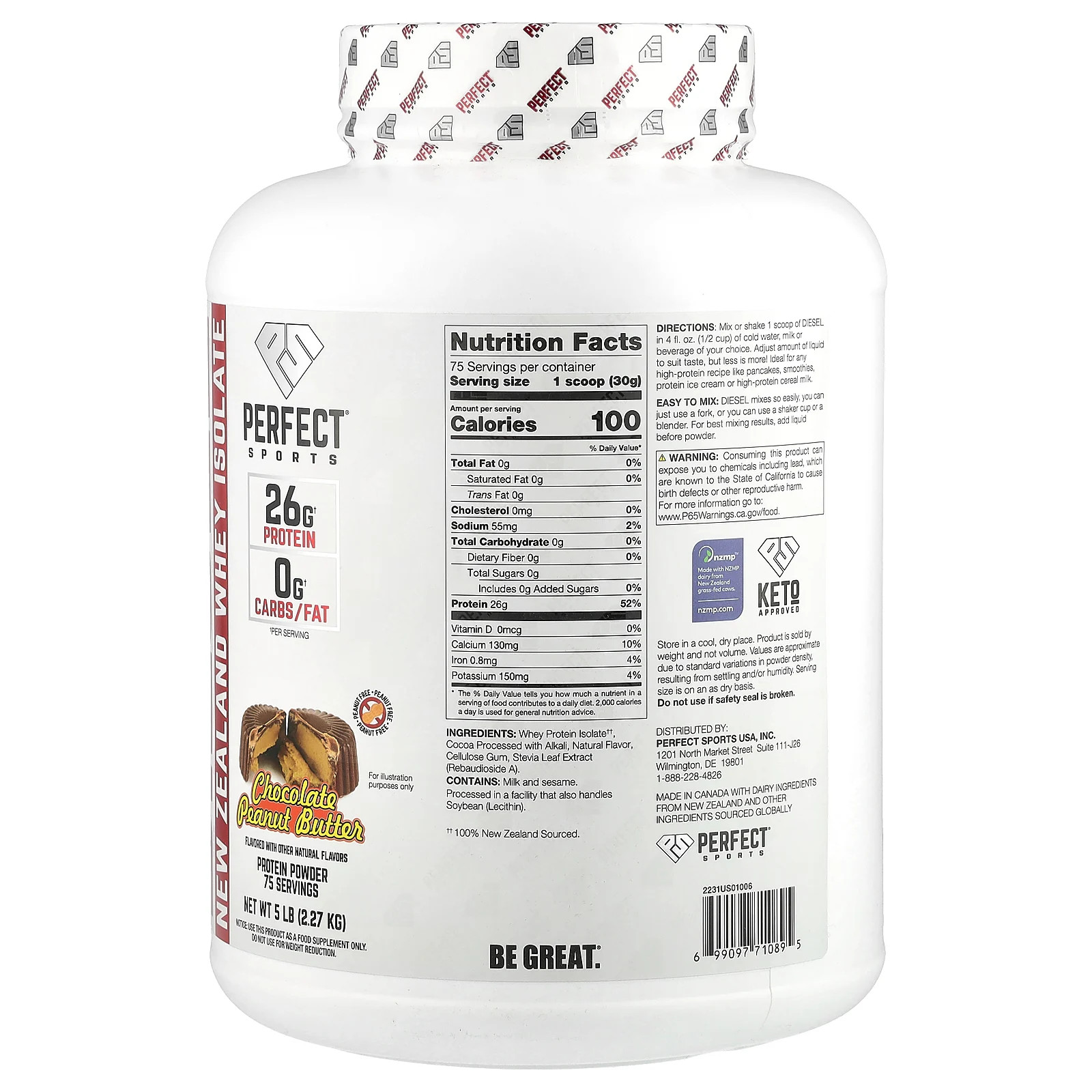 Diesel®, New Zealand Whey Isolate, Chocolate Peanut Butter, 5 lbs (2.27 kg)