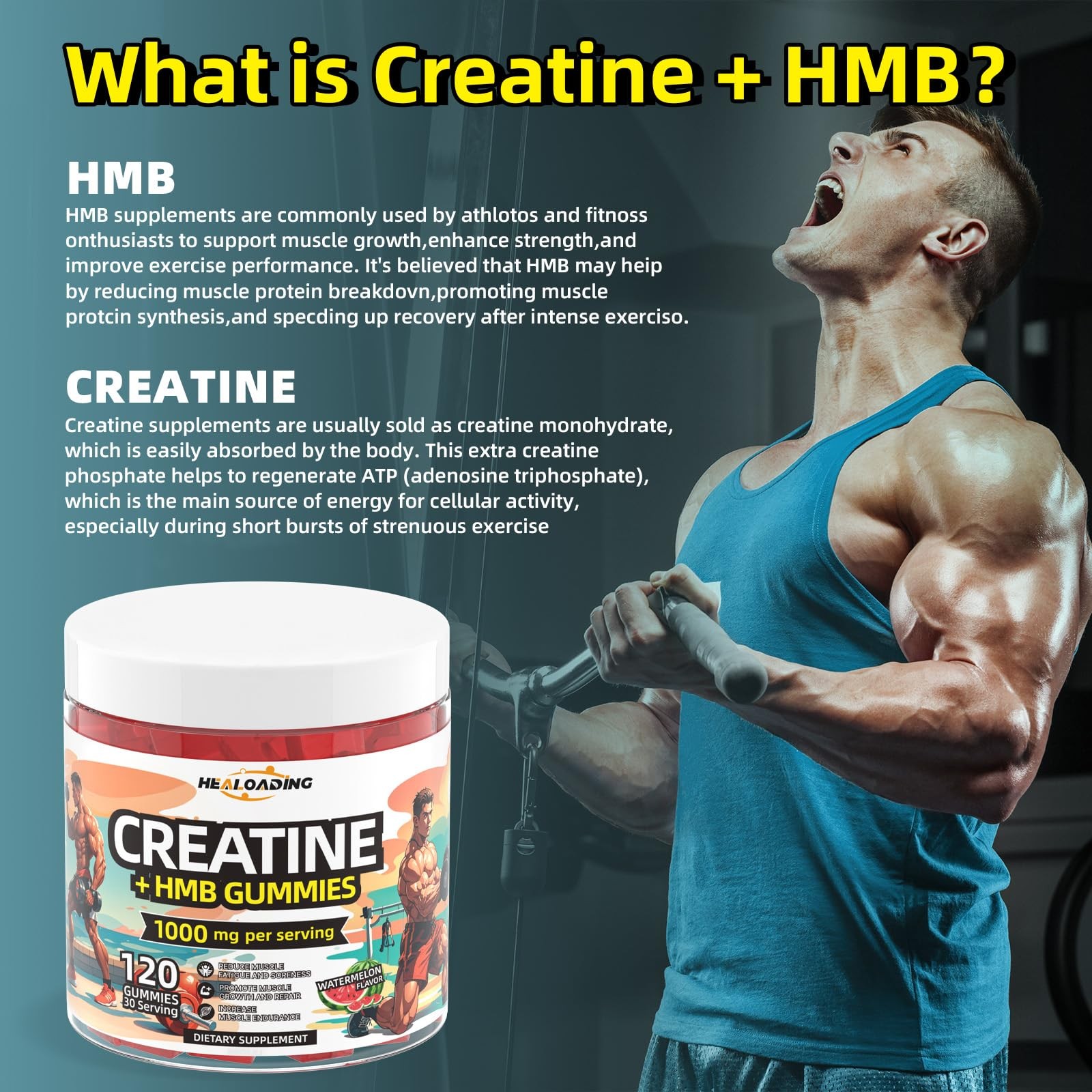 HEALOADING Creatine Monohydrate Gummies HMB Supplements for Men Creatine and…