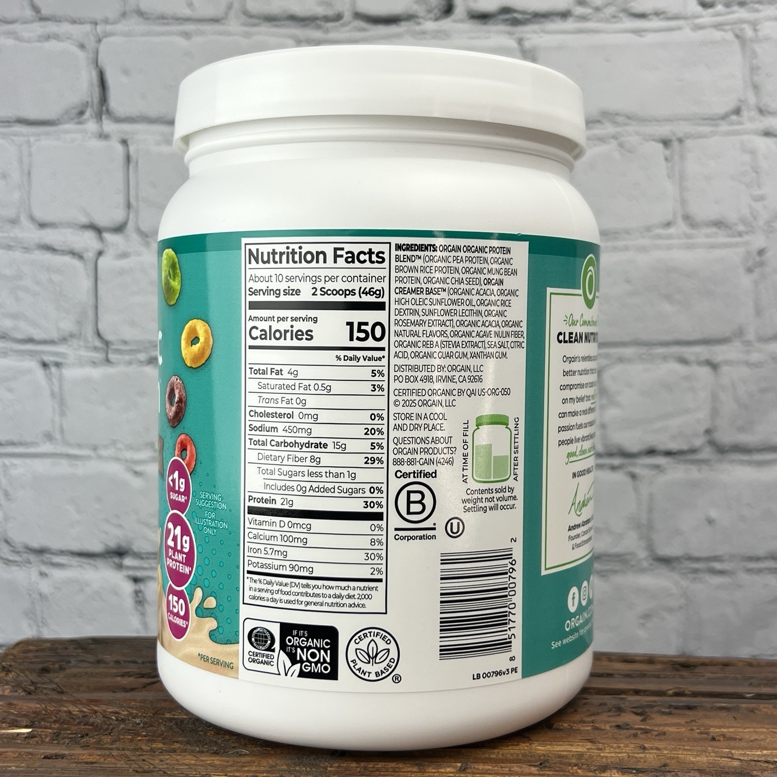 Orgain Plant Based Protein Powder Fruity Cereal 21g Protein 1.02 lb