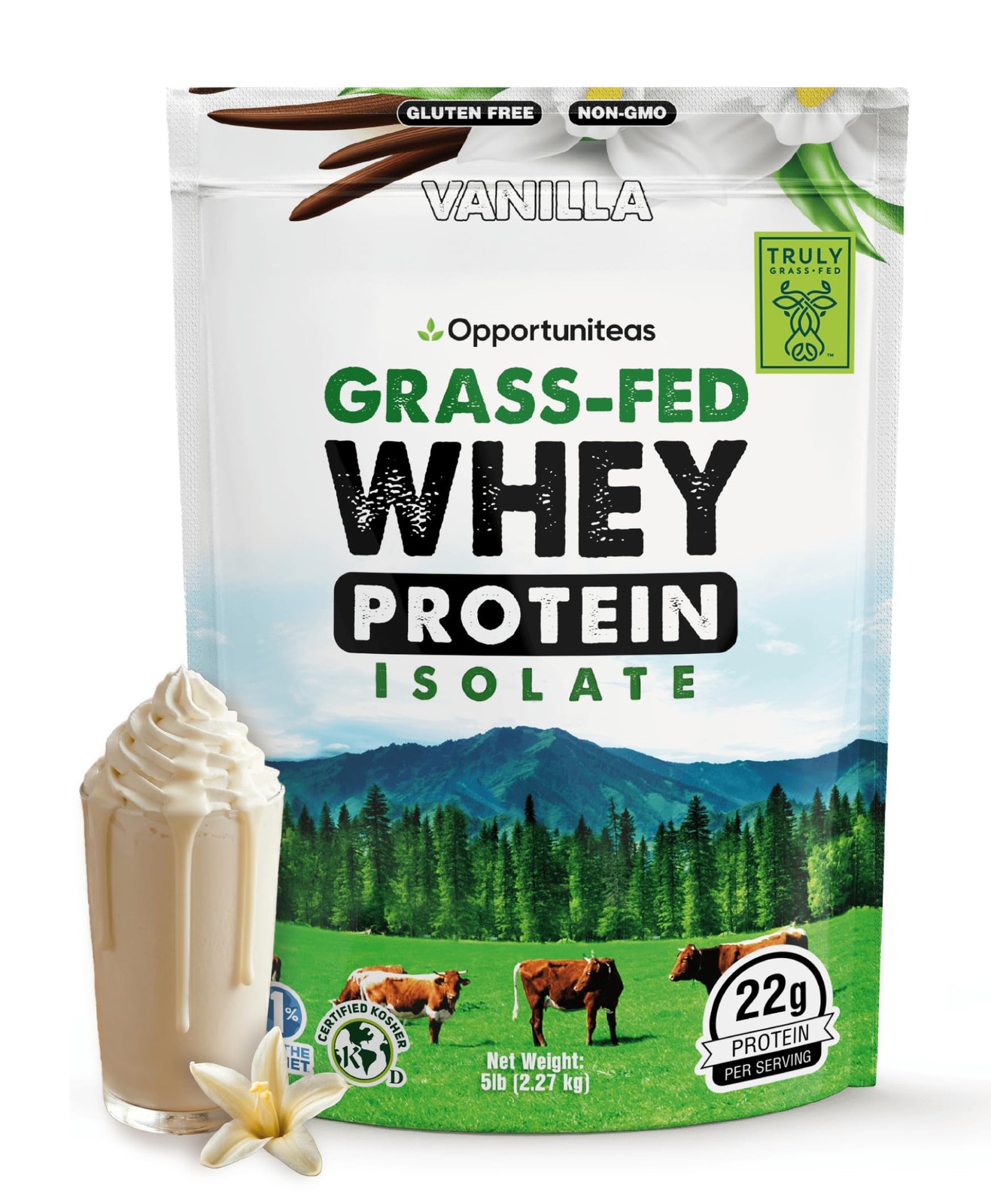 Opportuniteas Vanilla Grass Fed Whey Protein Isolate Powder, 5 lb | Organic v…