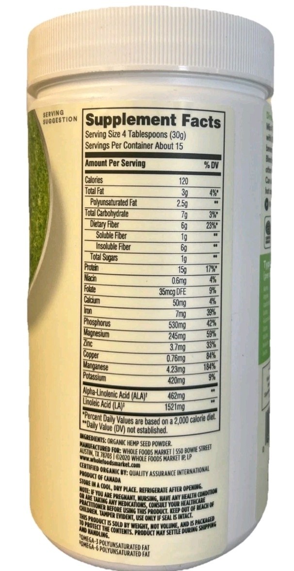 365 Whole Foods Organic Hemp Protein Powder, 16 Ounce Exp 3/2027