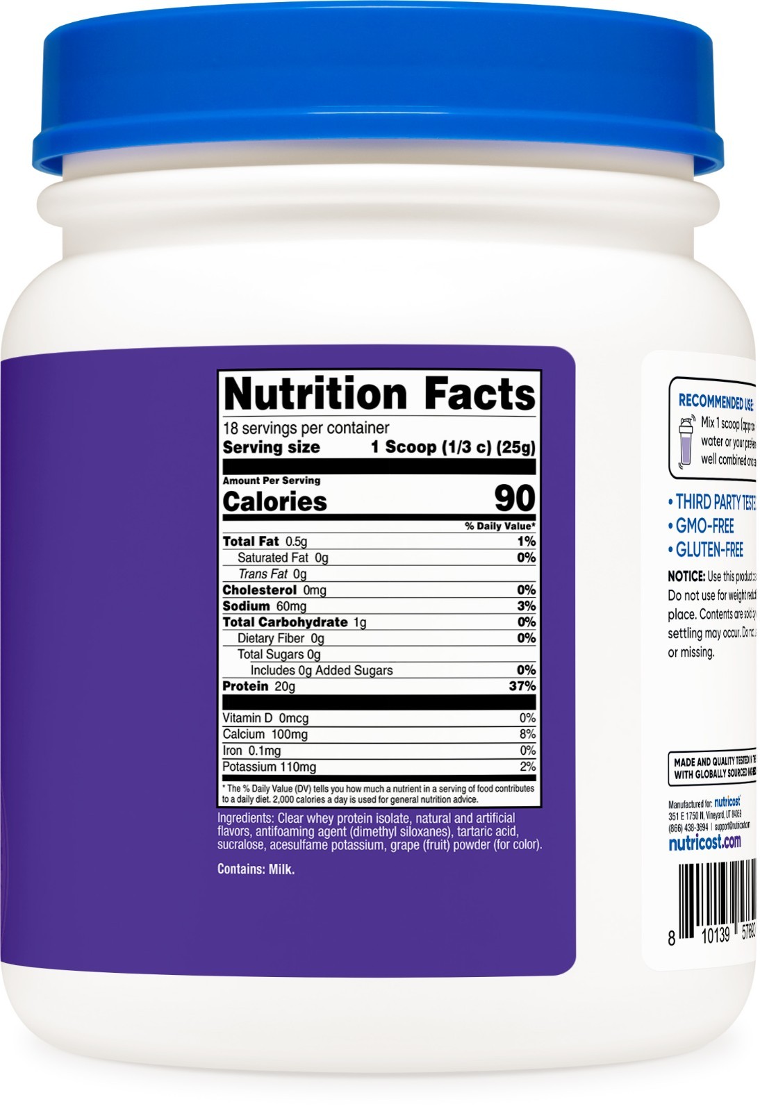 Nutricost Clear Whey Protein Isolate Powder (Concord Grape) 1 LB -20g of Protein