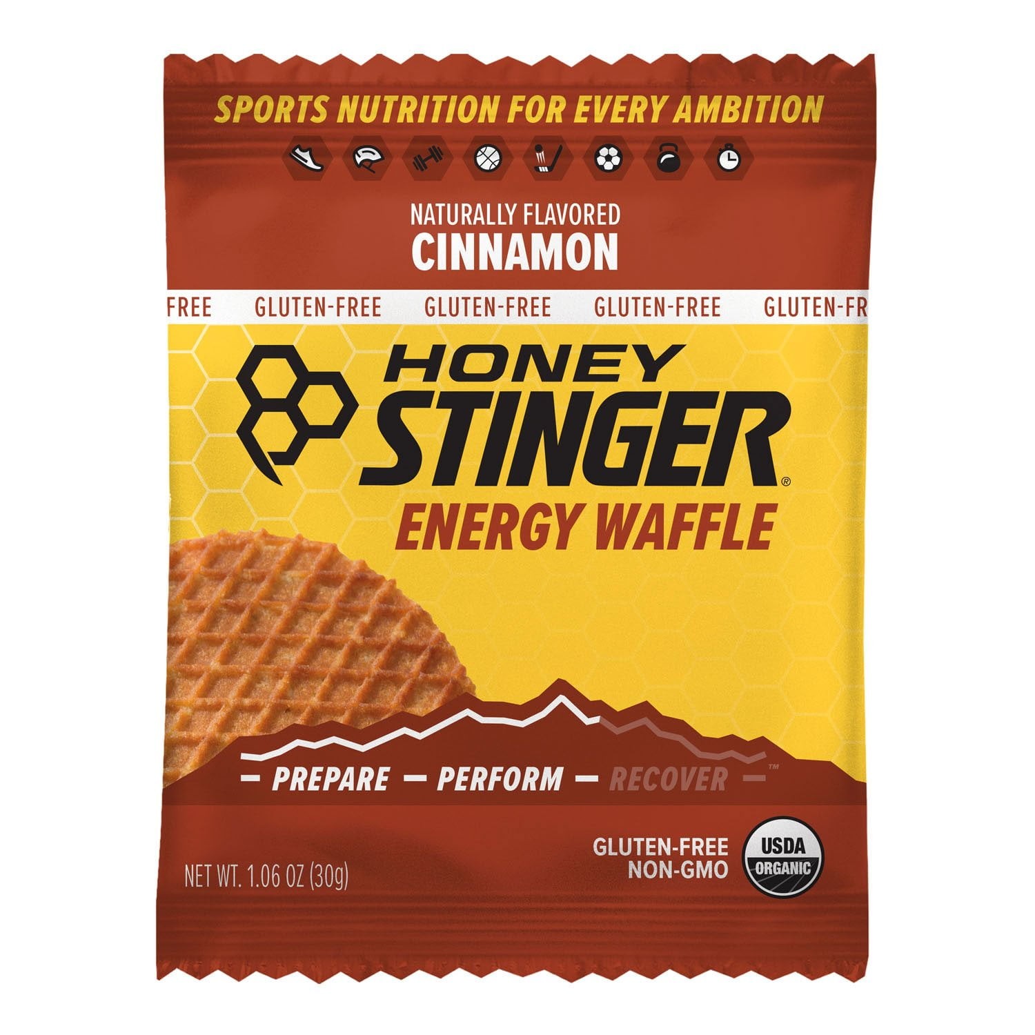 Honey Stinger Organic Energy Waffle, Gluten Free Cinnamon, Caffeine Free Healthy