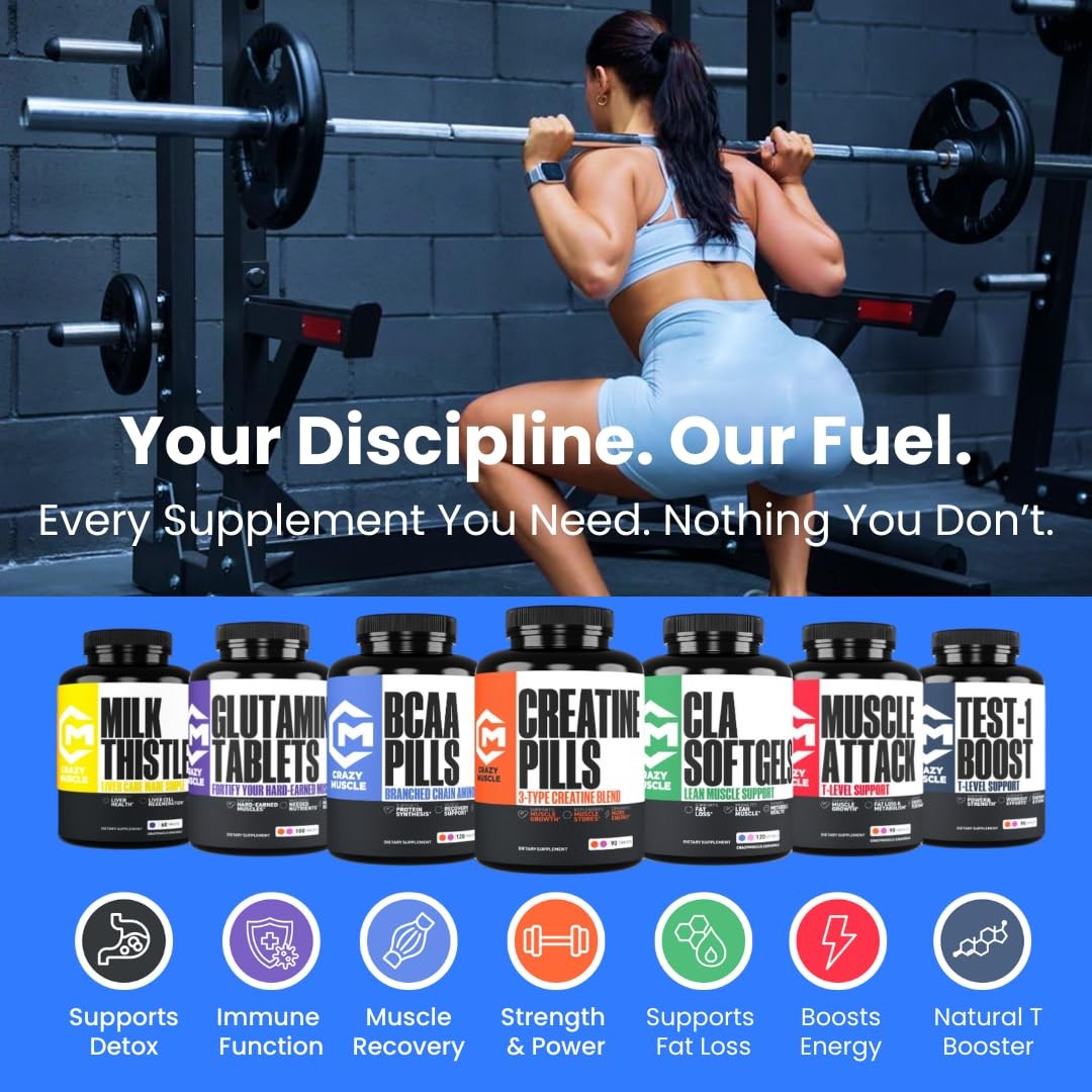 Crazy Muscle Creatine Monohydrate Pills, Premium 3 Type 5g Creatine Pills, Pr…