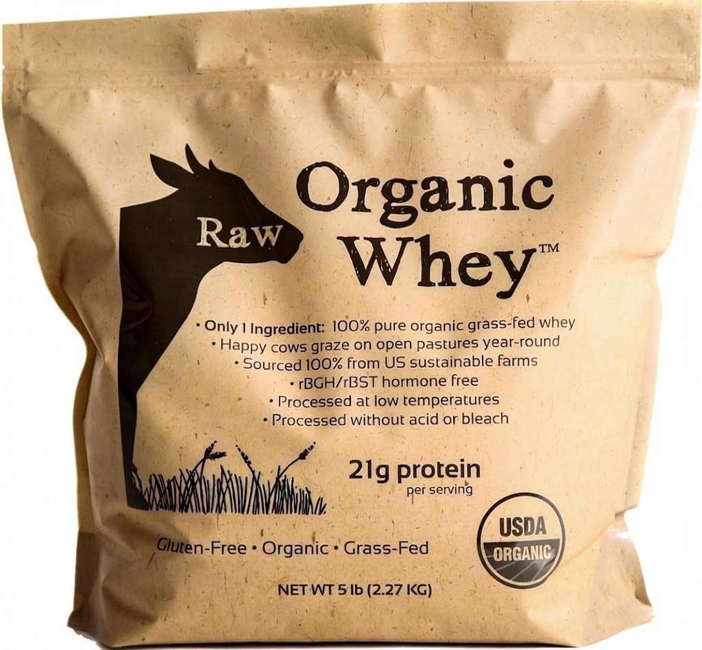 Raw Organic Unflavored Grass Fed 5 Pound Whey Protein Powder No Additives