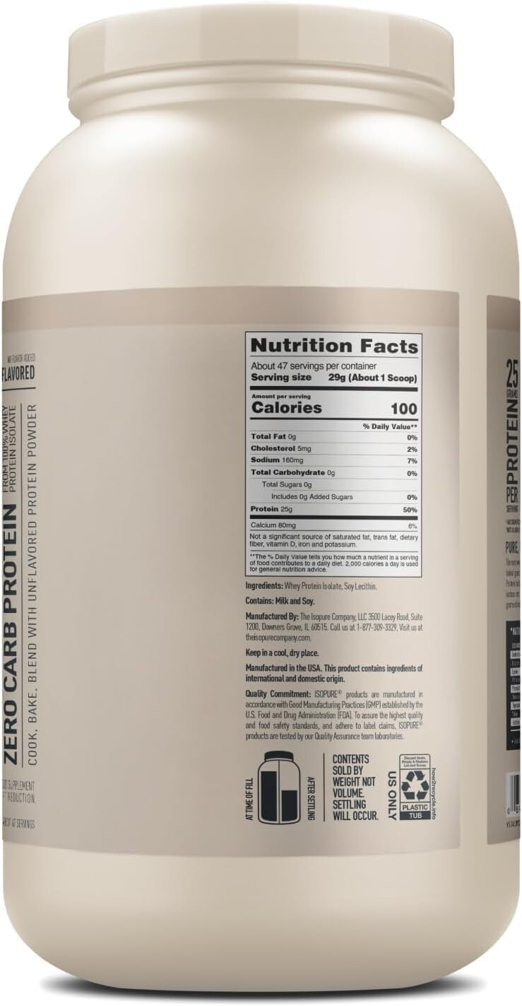 Nature’s Best Isopure Whey Protein Isolate w/ Stevia 25g Unflavored 3LB New