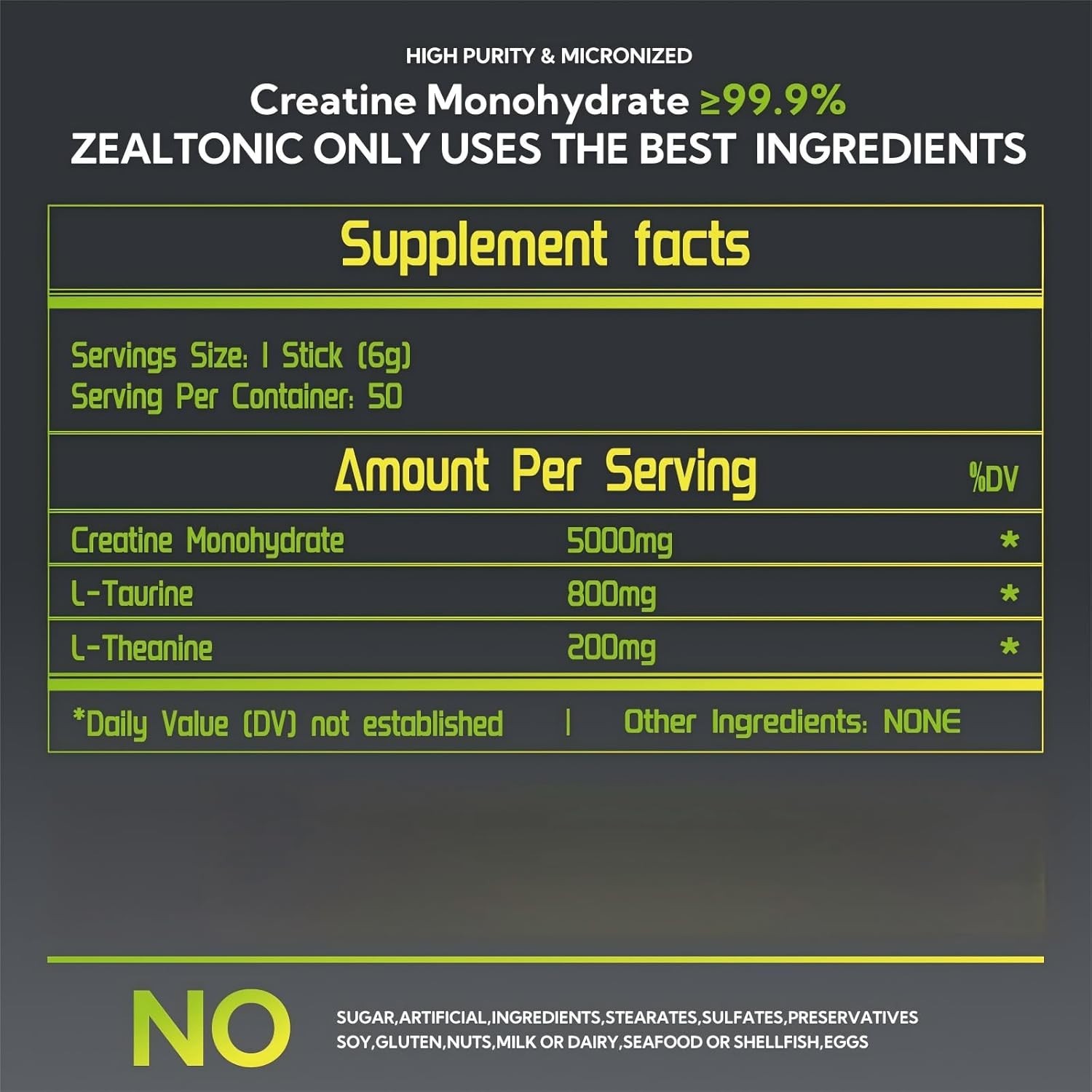 5000mg 99.9% Micronized Creatine Monohydrate Powder Stick Packs with 800mg of ..