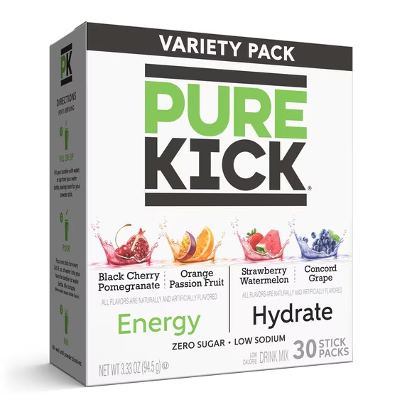 Pure Kick Energy &Hydration Electrolyte Powdered Drink Mix Variety pack 30 Count