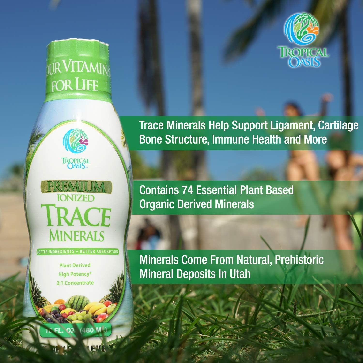 Tropical Oasis Ionized Plant-Based Liquid Trace Minerals Formula – 74 Essential