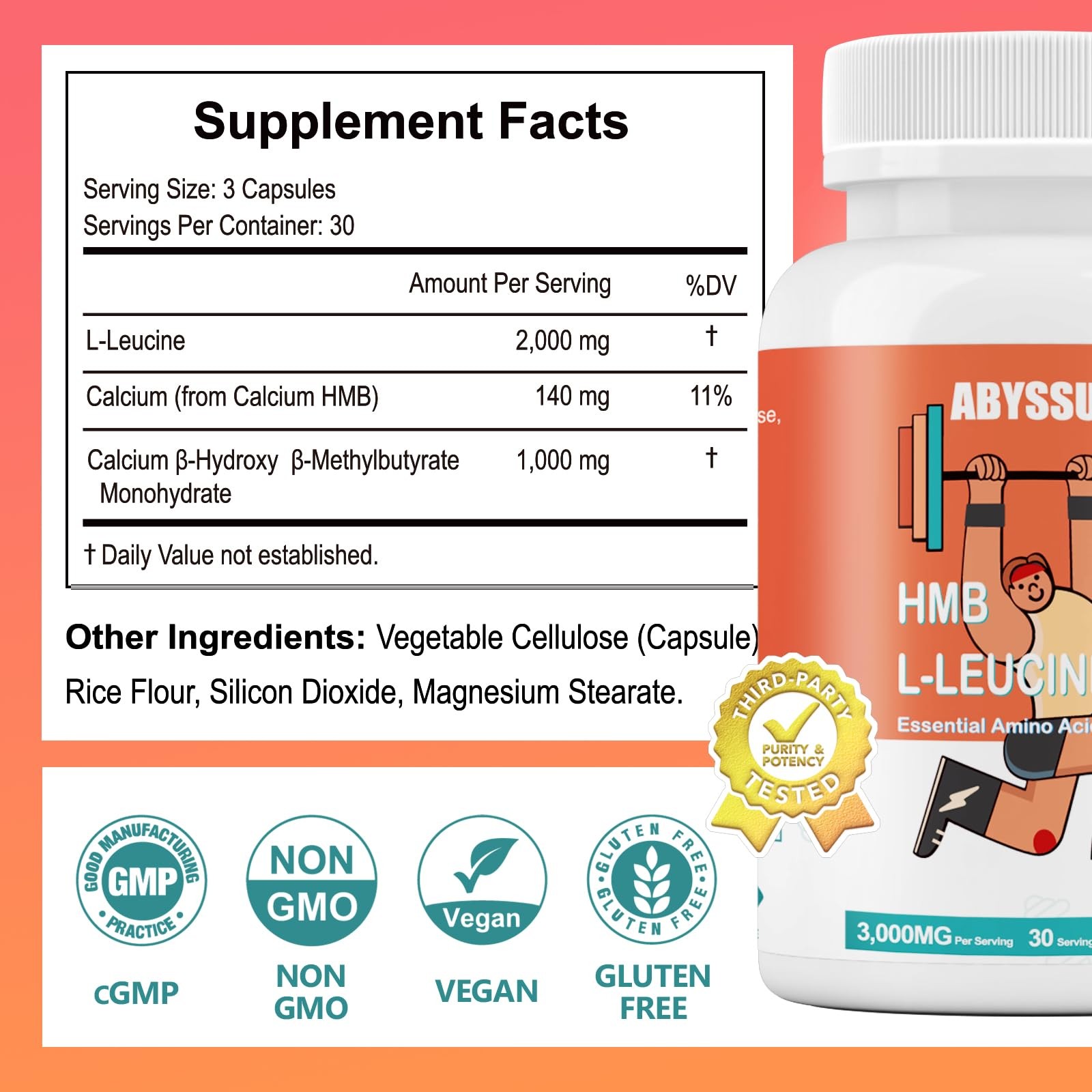 HMB and L-Leucine 3000mg – Daily Vegan Supplement for Active Adults, Supports…