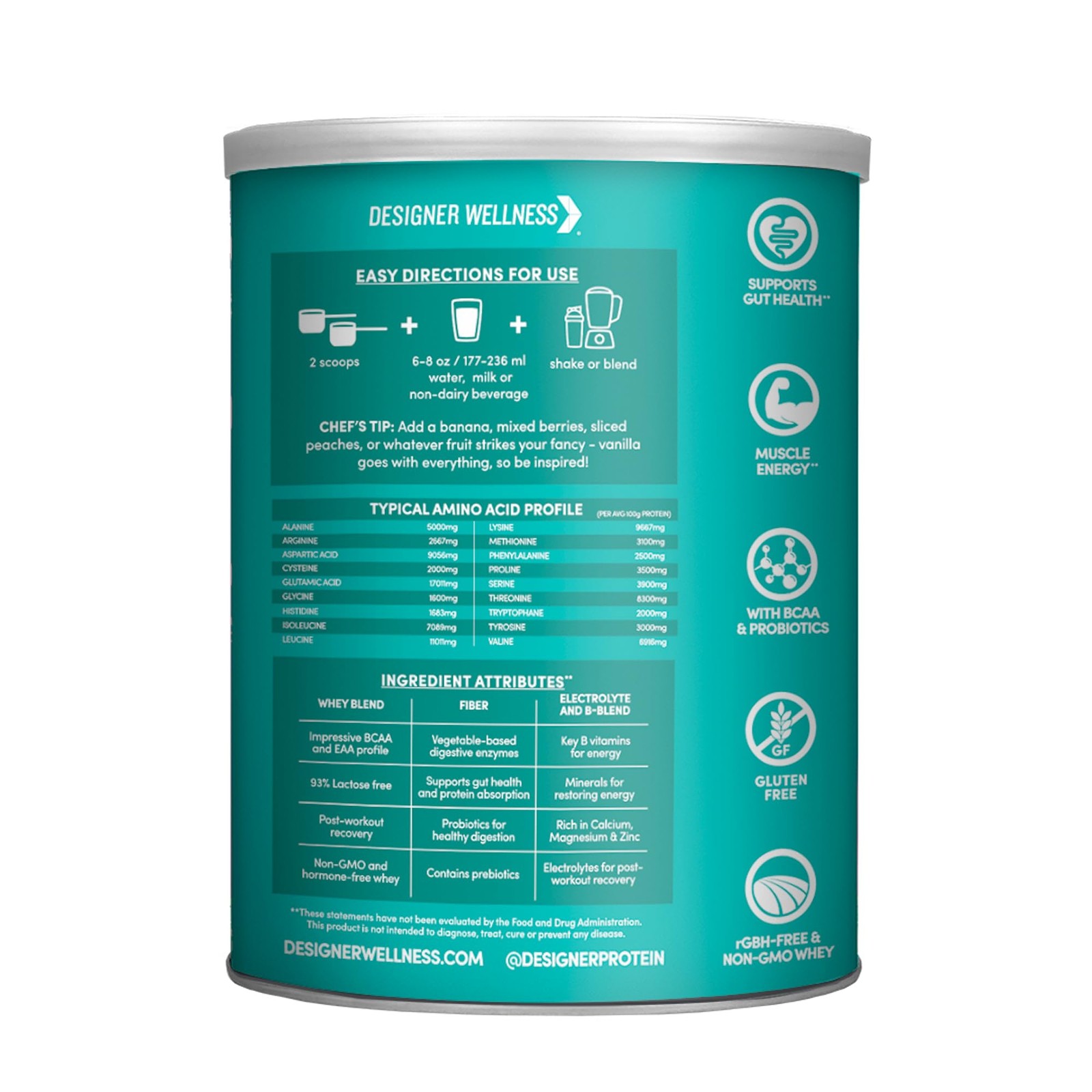 , Designer Whey, Natural Whey Protein Powder with Probiotics, Fiber, and Key …