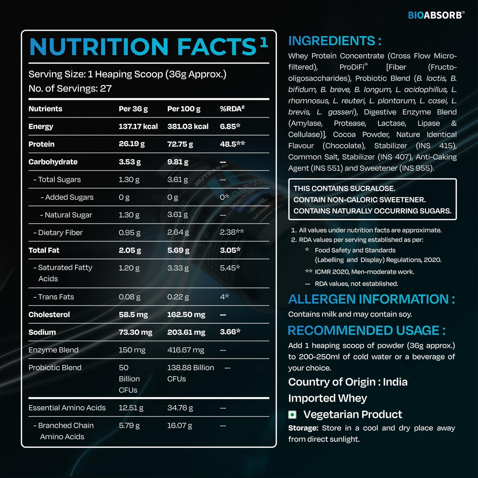 Nutrabay Whey Protein 1kg Chocolate | 26g Protein