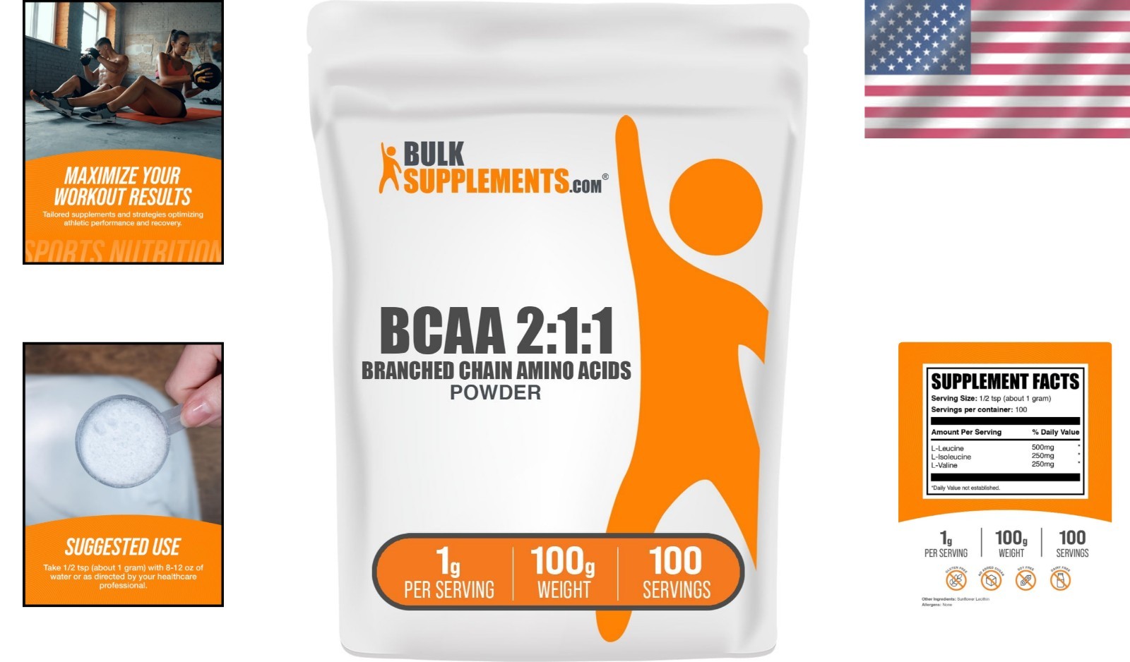 BCAA 2:1:1 Powder – Unflavored & Gluten-Free, 100g for Top Performance