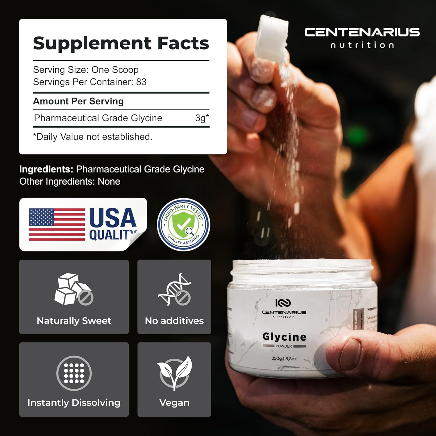 Premium Glycine Powder 250G | Amino Acids Supplement for Post Workout Muscle Rec
