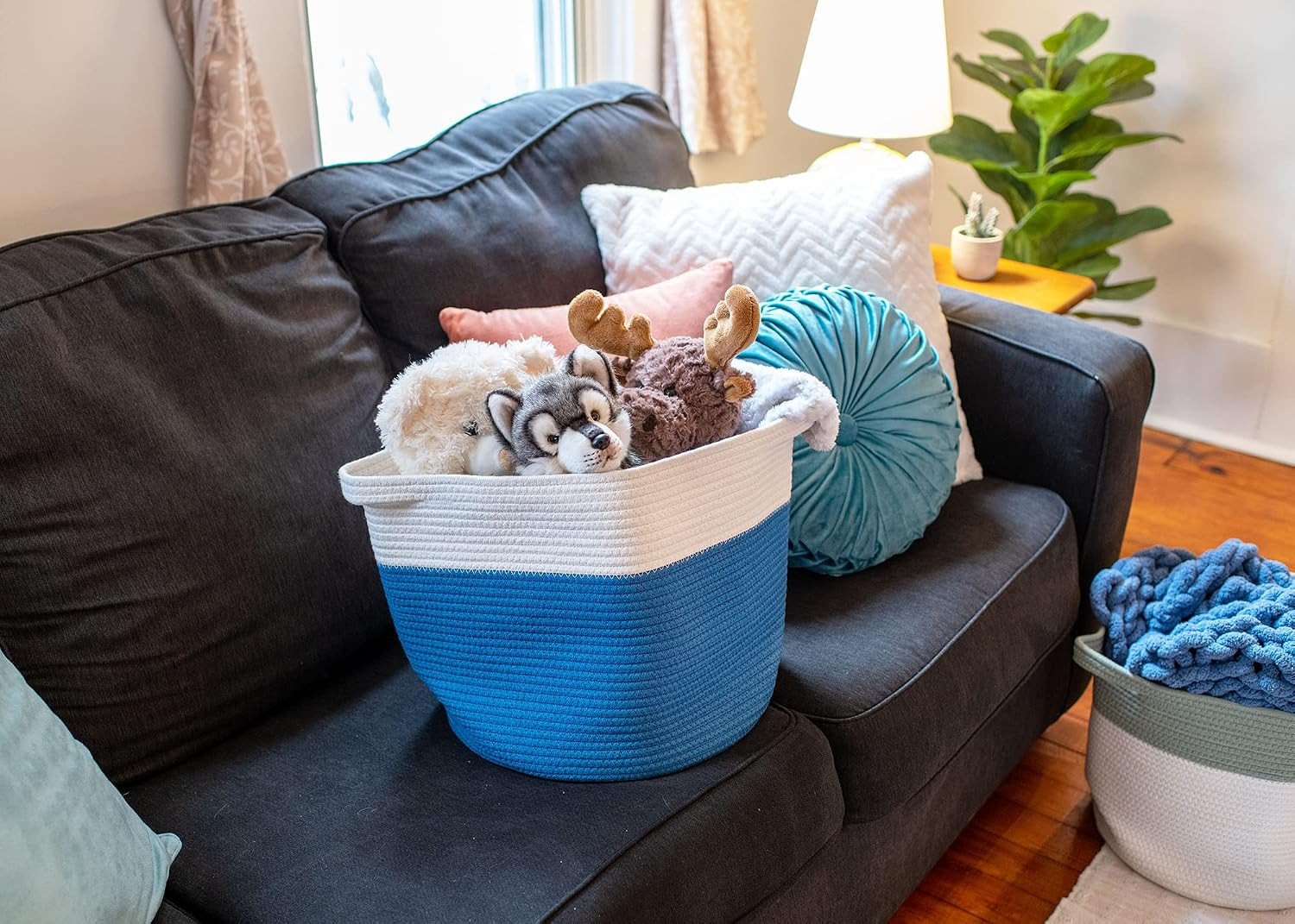 Nat & Jules 12 Inch Flexible Woven Fabric Storage Basket: Organize Your Home Off